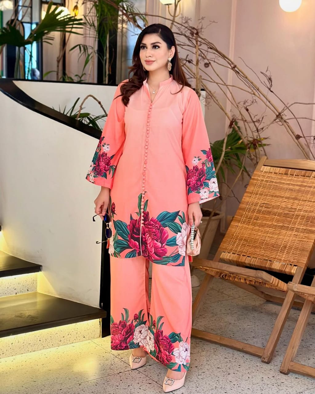 Raw silk printed stitch 2pcs