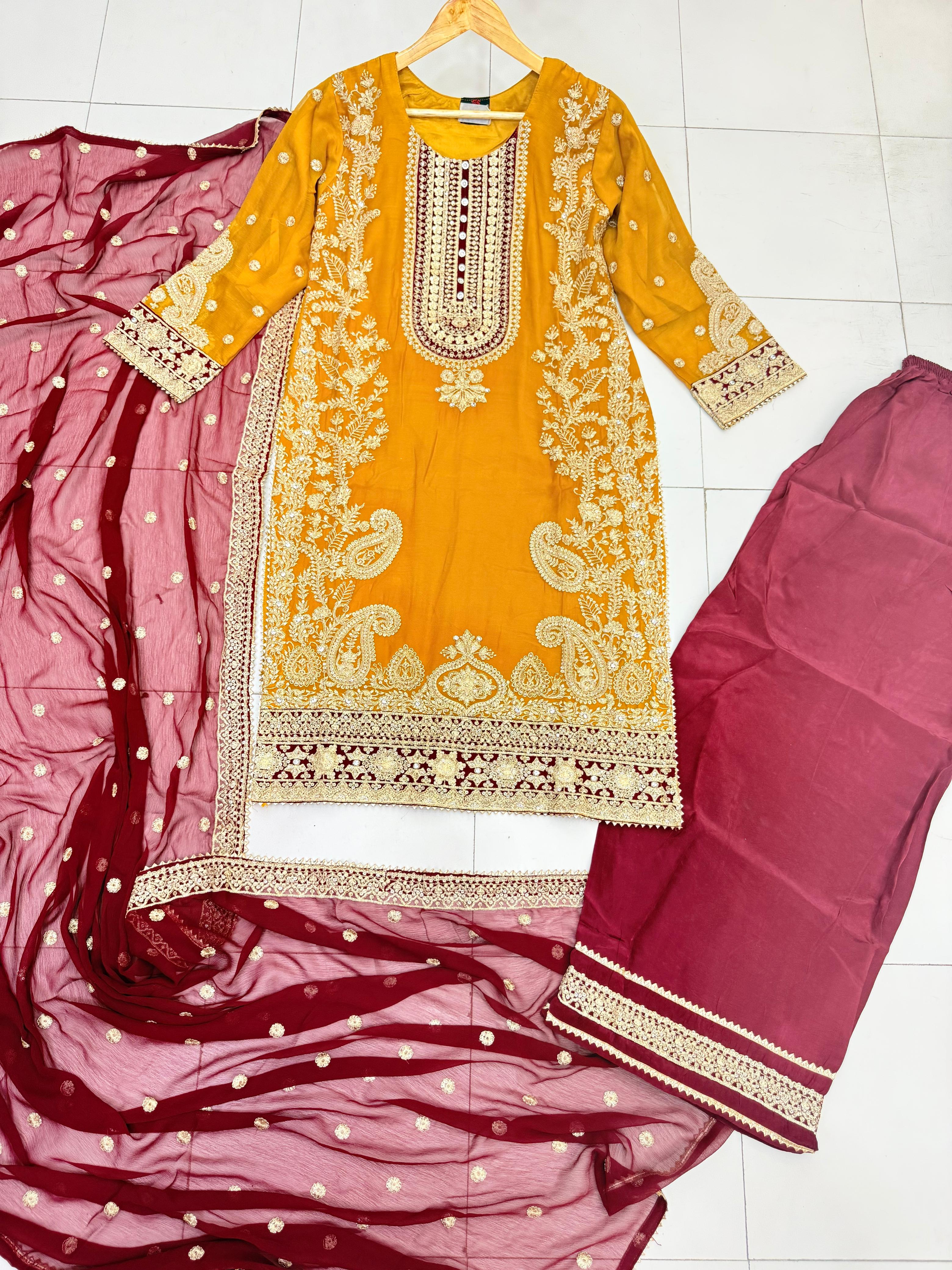 Chiffon 3pc With Plazo Stitch