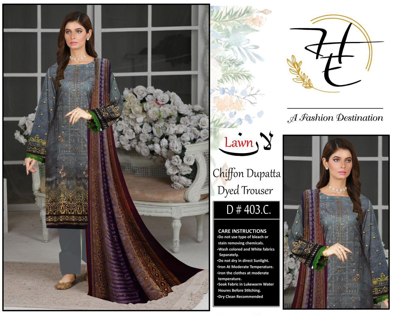 Hajra Eman Chiffon Dupatta Lawn 3pc Unstitch