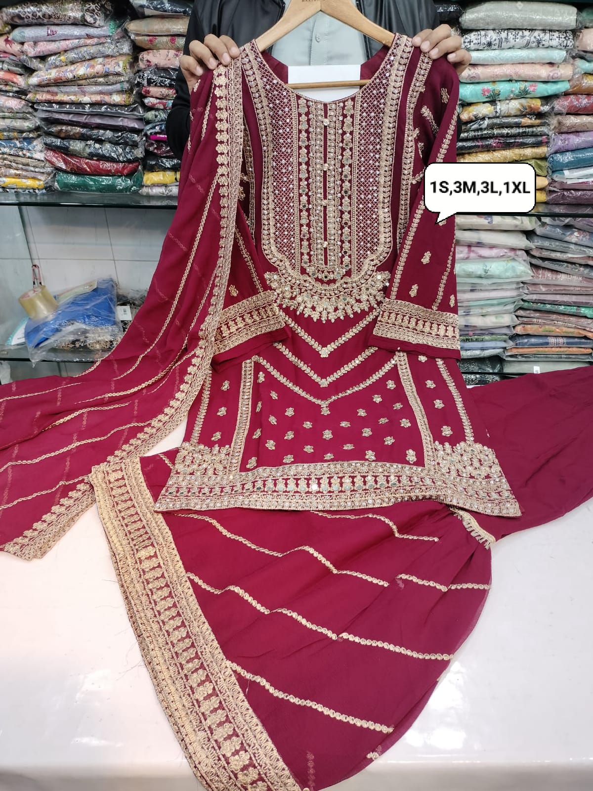 Chiffon Gharara Stitch 3pc 👗 1