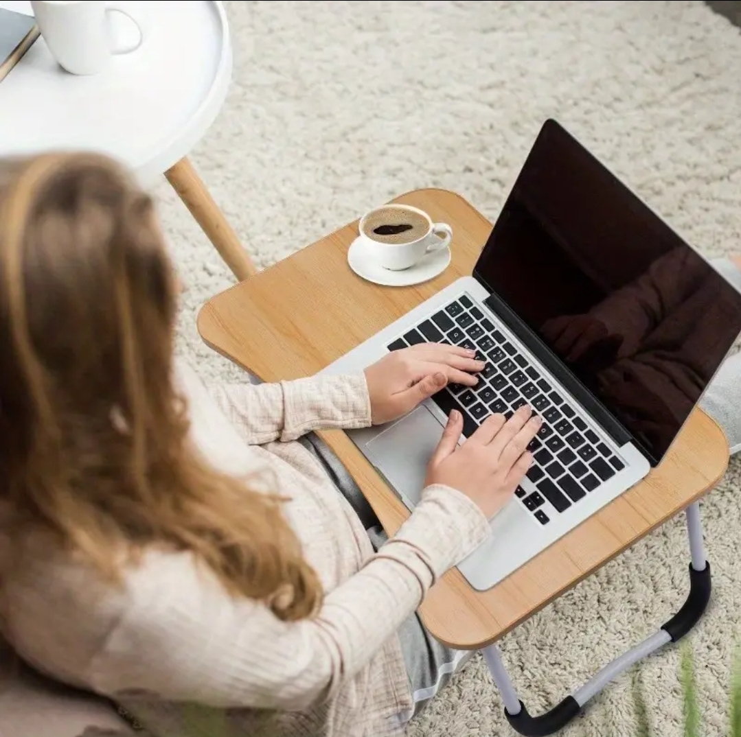Laptop Table | Beige Color | Foldable Legs, Tablet Groove & Cup Slot | Perfect for Working, Reading,