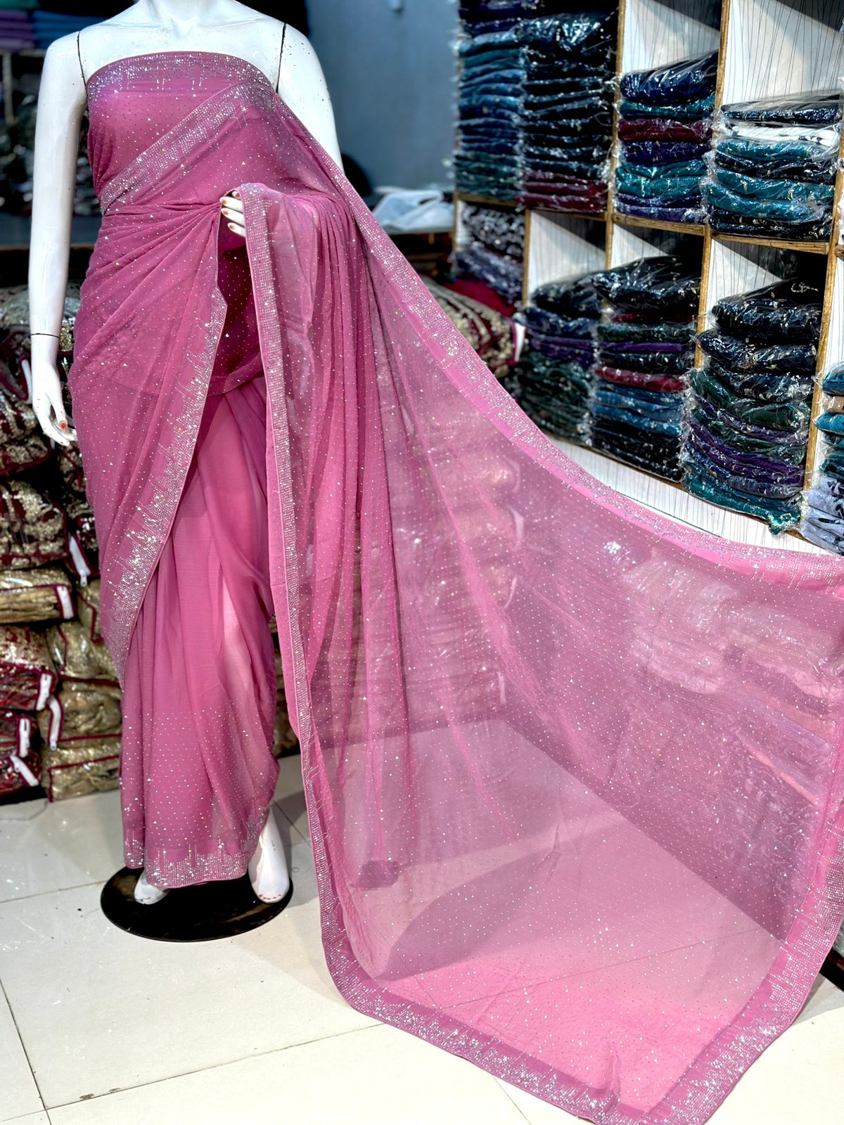 Korean Stone 🪨 Chiffon Saree