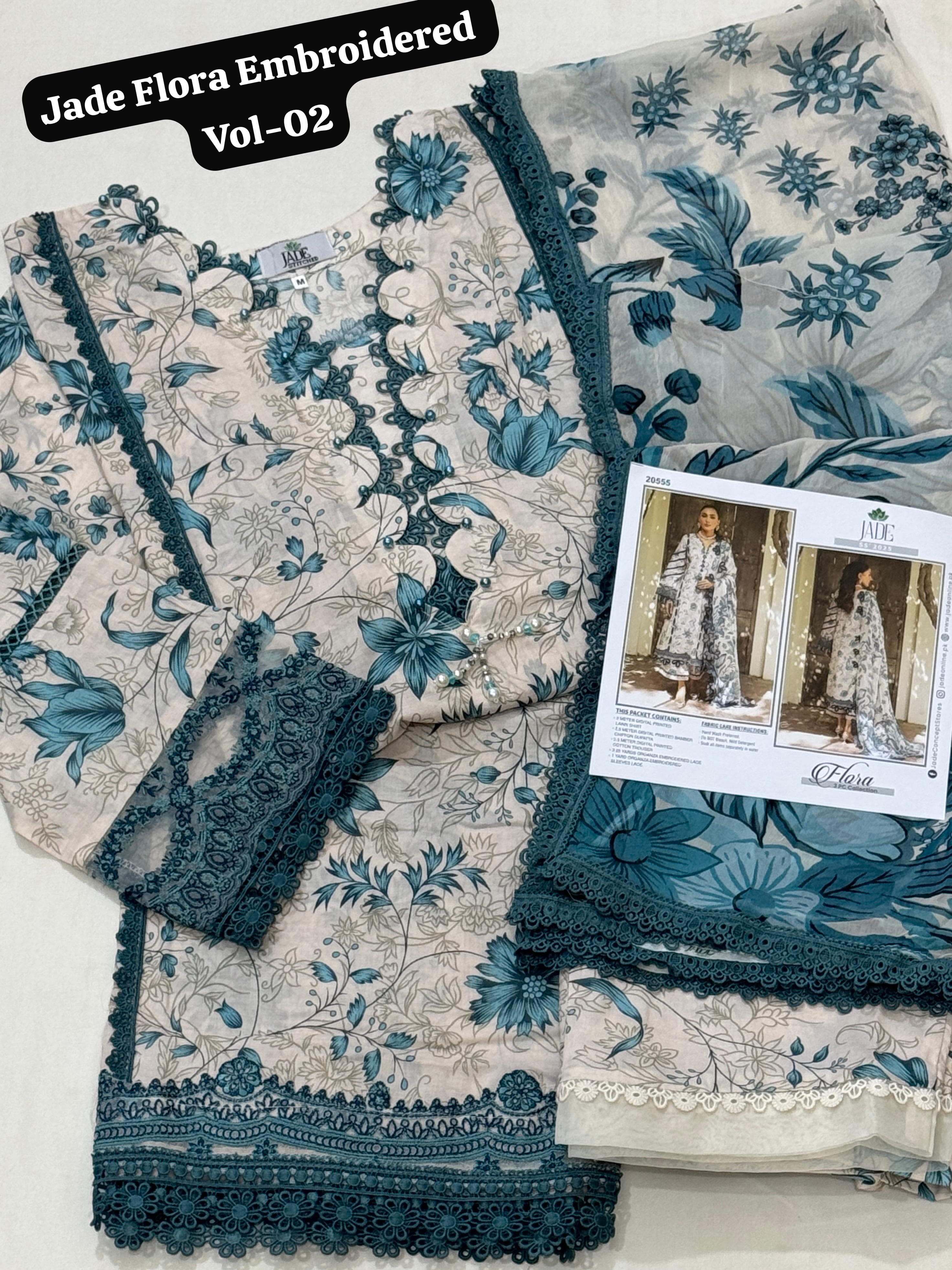 💯 Jade Flora Embroidered Stitch 3pc Vol 2
