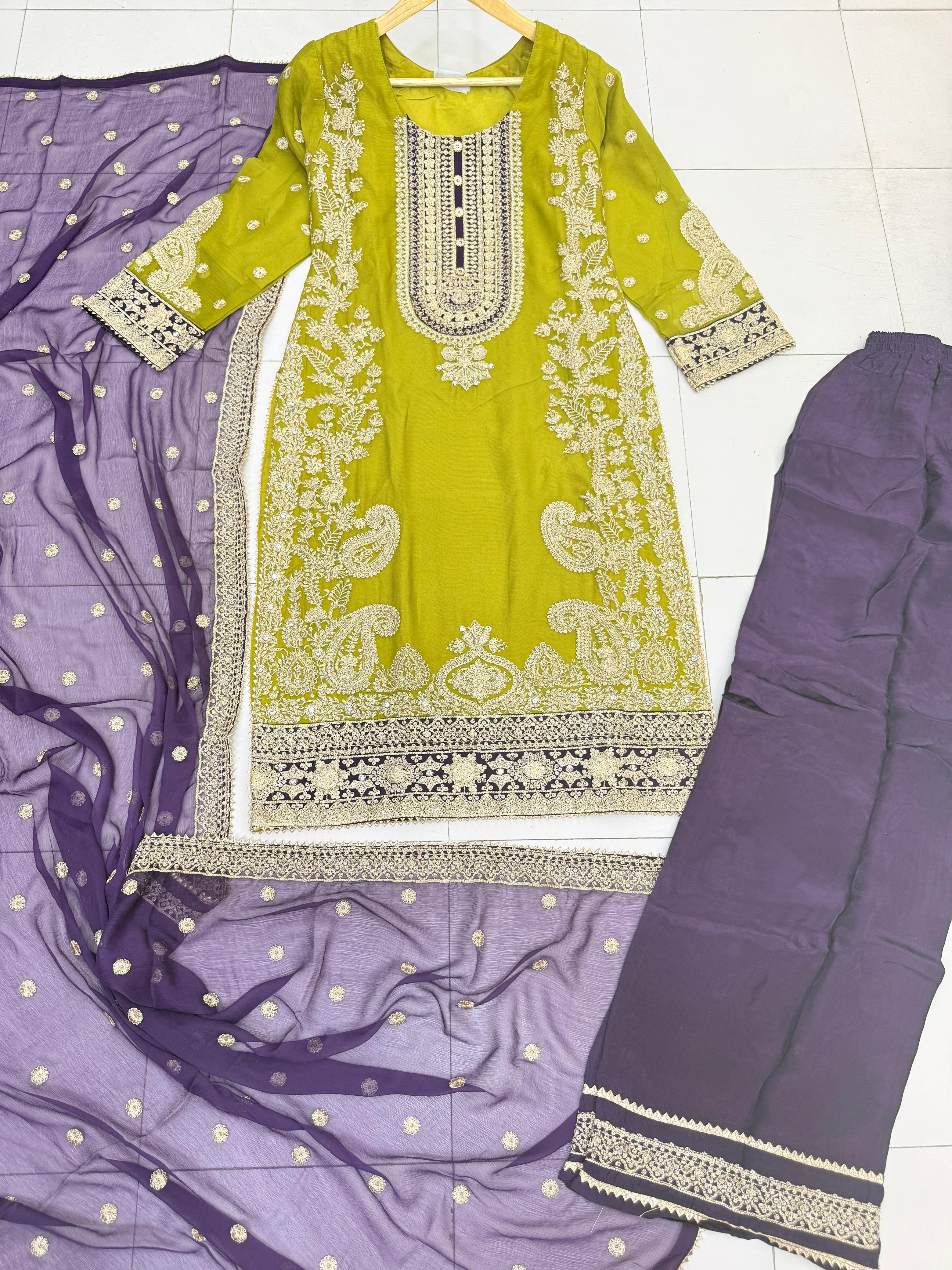 Chiffon 3pc With Plazo Stitch