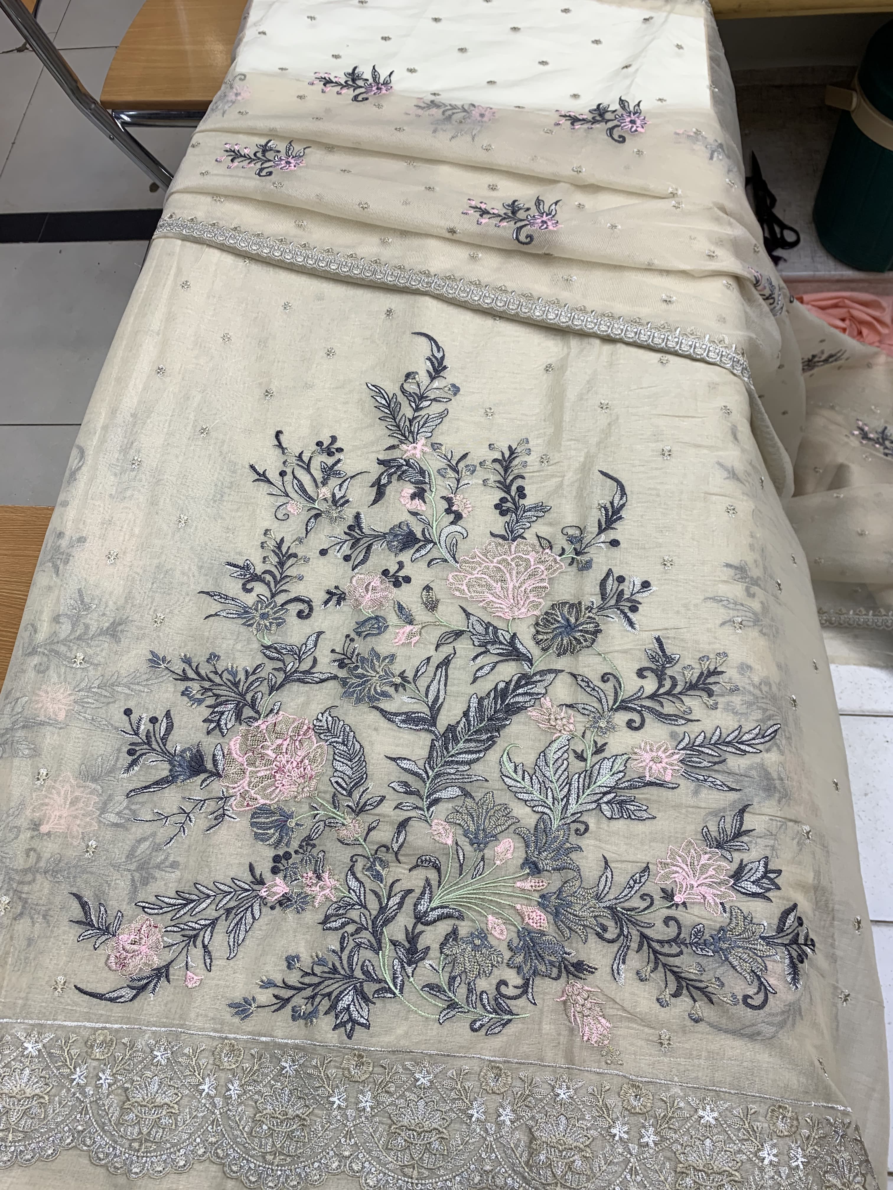 Embroidered Khadi Net 3pc