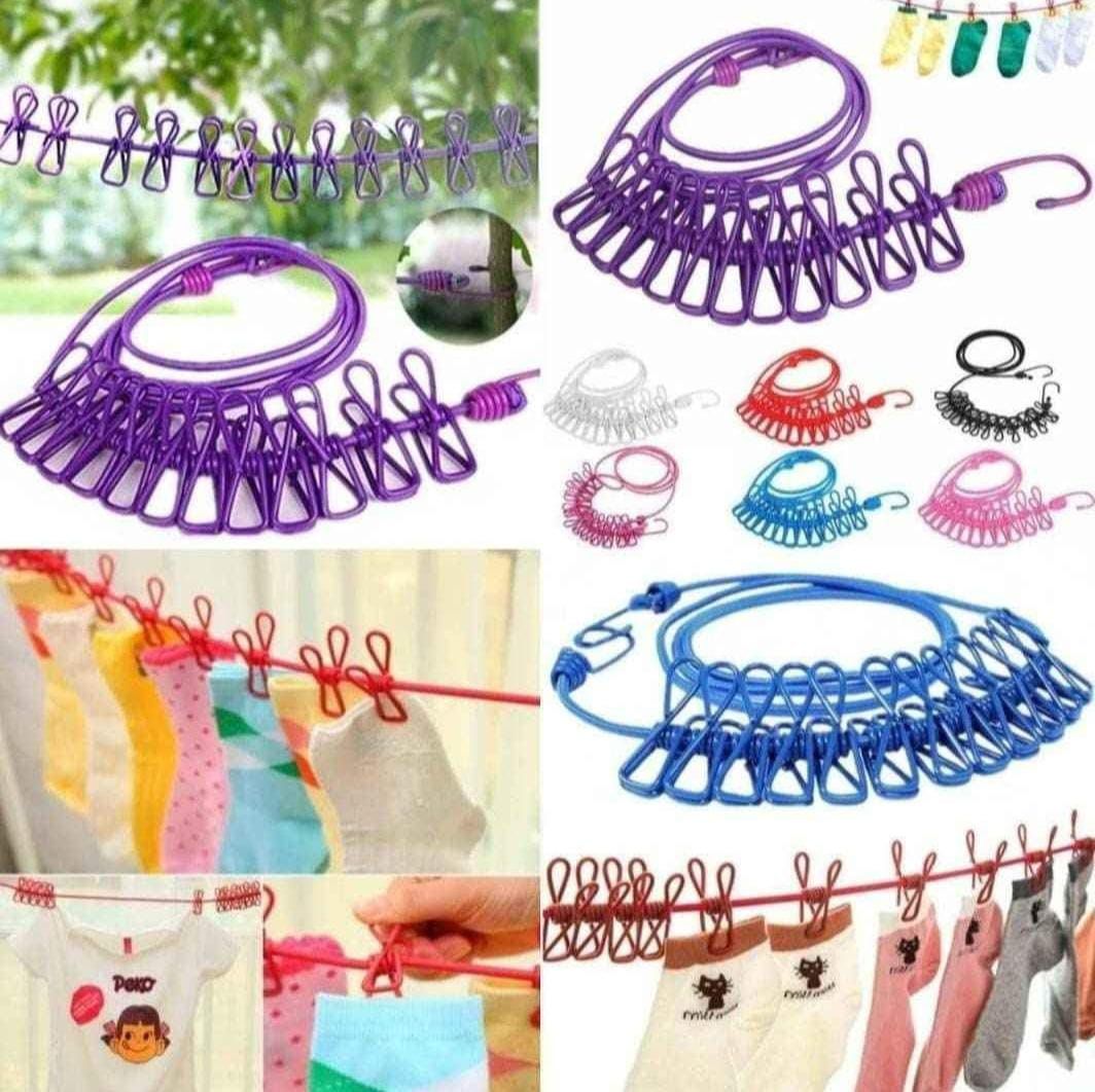 *Portable 12 Clip Clothing Rope*