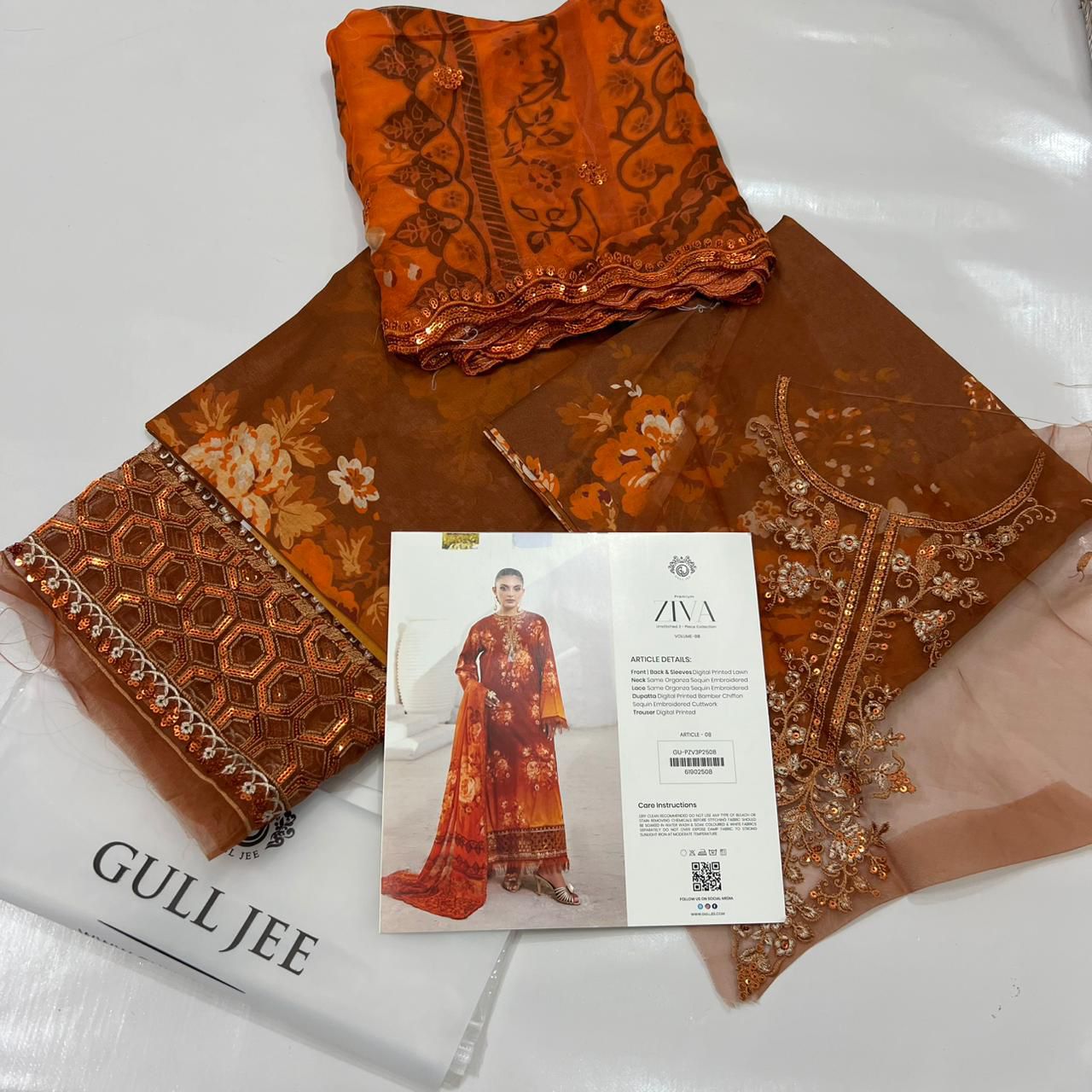 💯 Original Ziva by Gull Jee Lawn 3pc 1