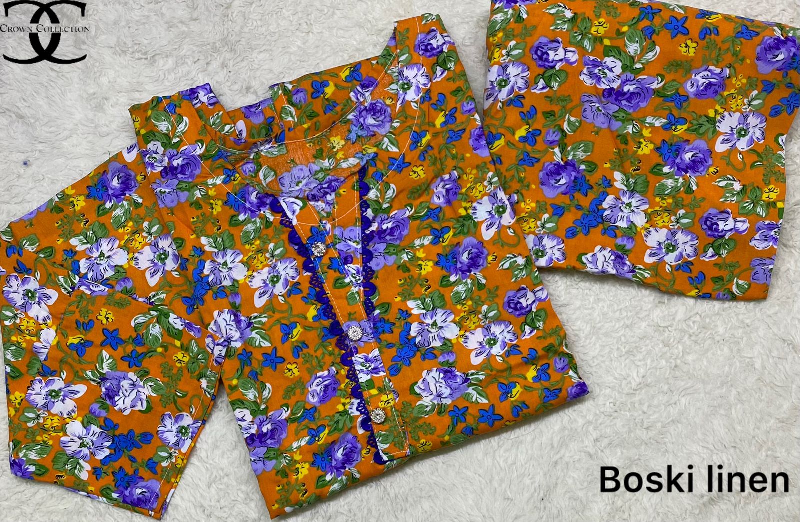 Available prints 🥰 linen boski   Printed 2pc suit with lace work imported fabric