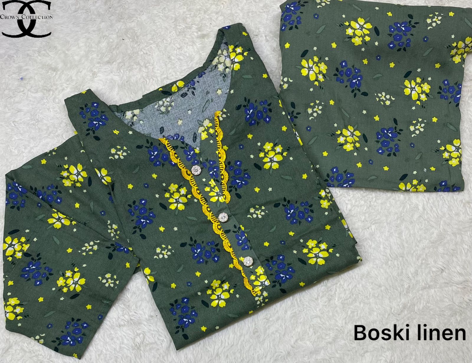 Available prints 🥰 linen boski   Printed 2pc suit with lace work imported fabric
