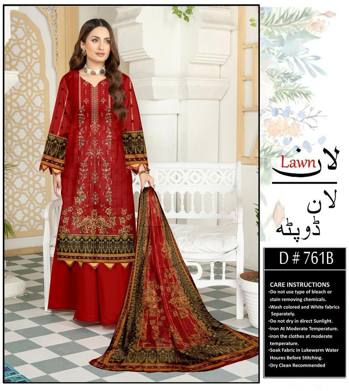 Lawn Embroidered 3pc With Lawn Dupatta