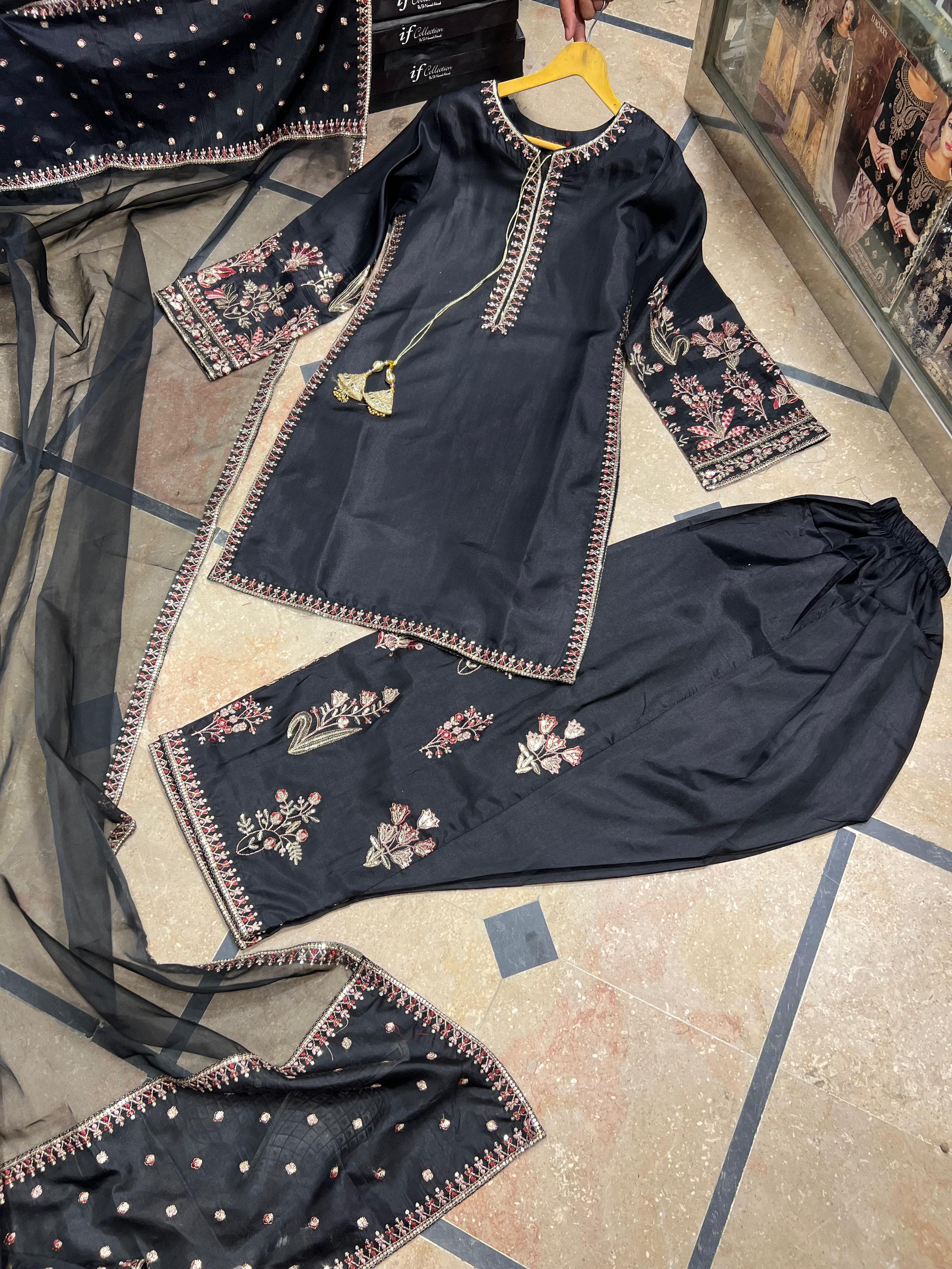 Silk 3pc Stitch With Farshi Shalwar 1
