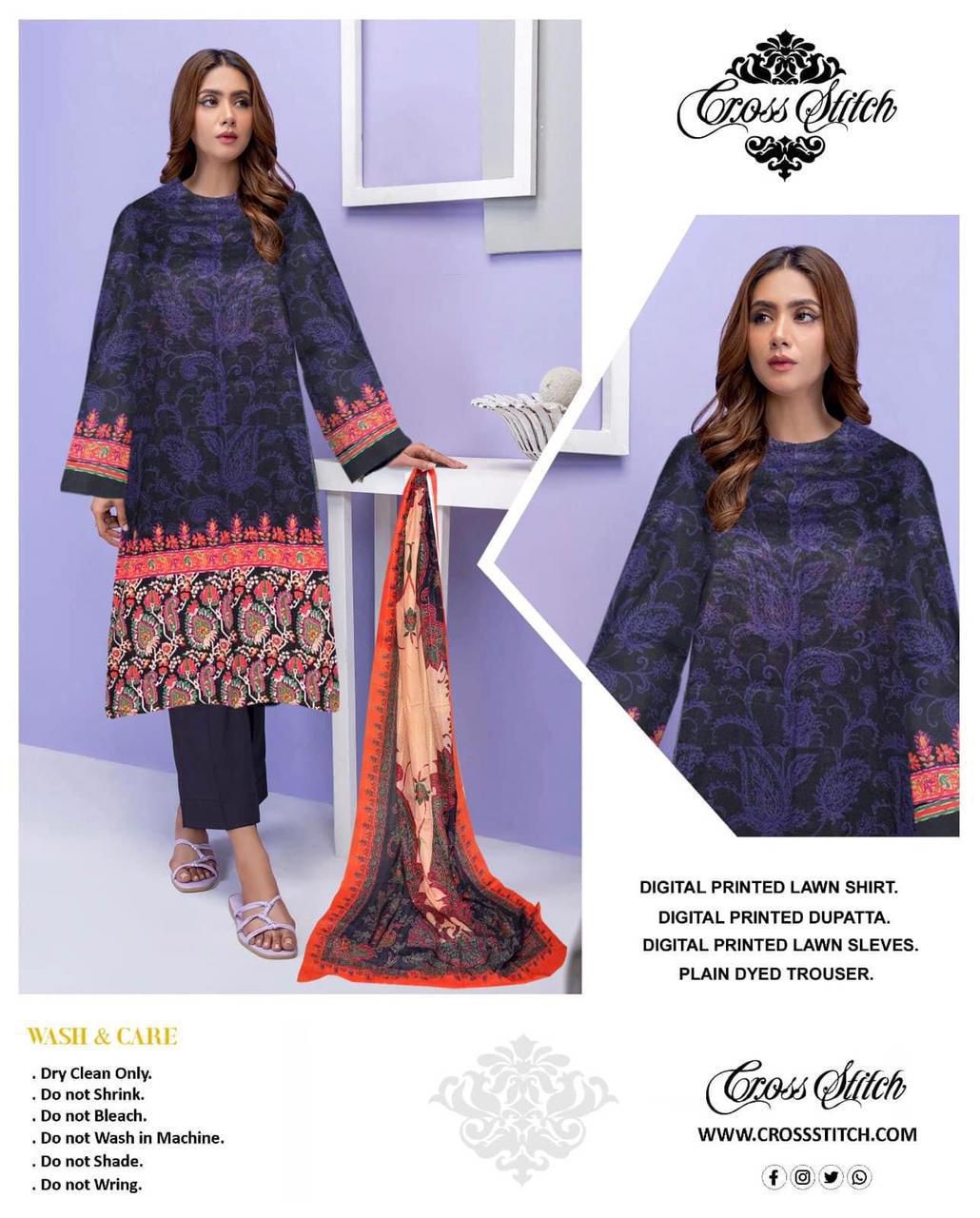 Embroidered Lawn 3pc Unstitch 💞