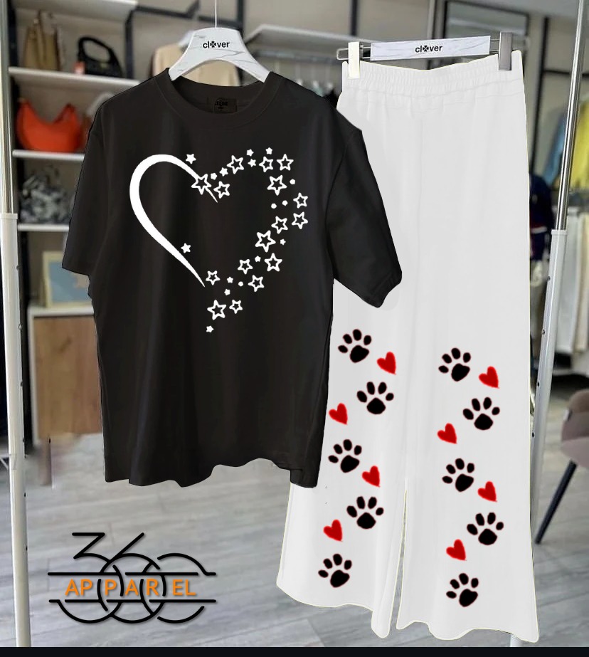 Printed night suits black shirt white trouser