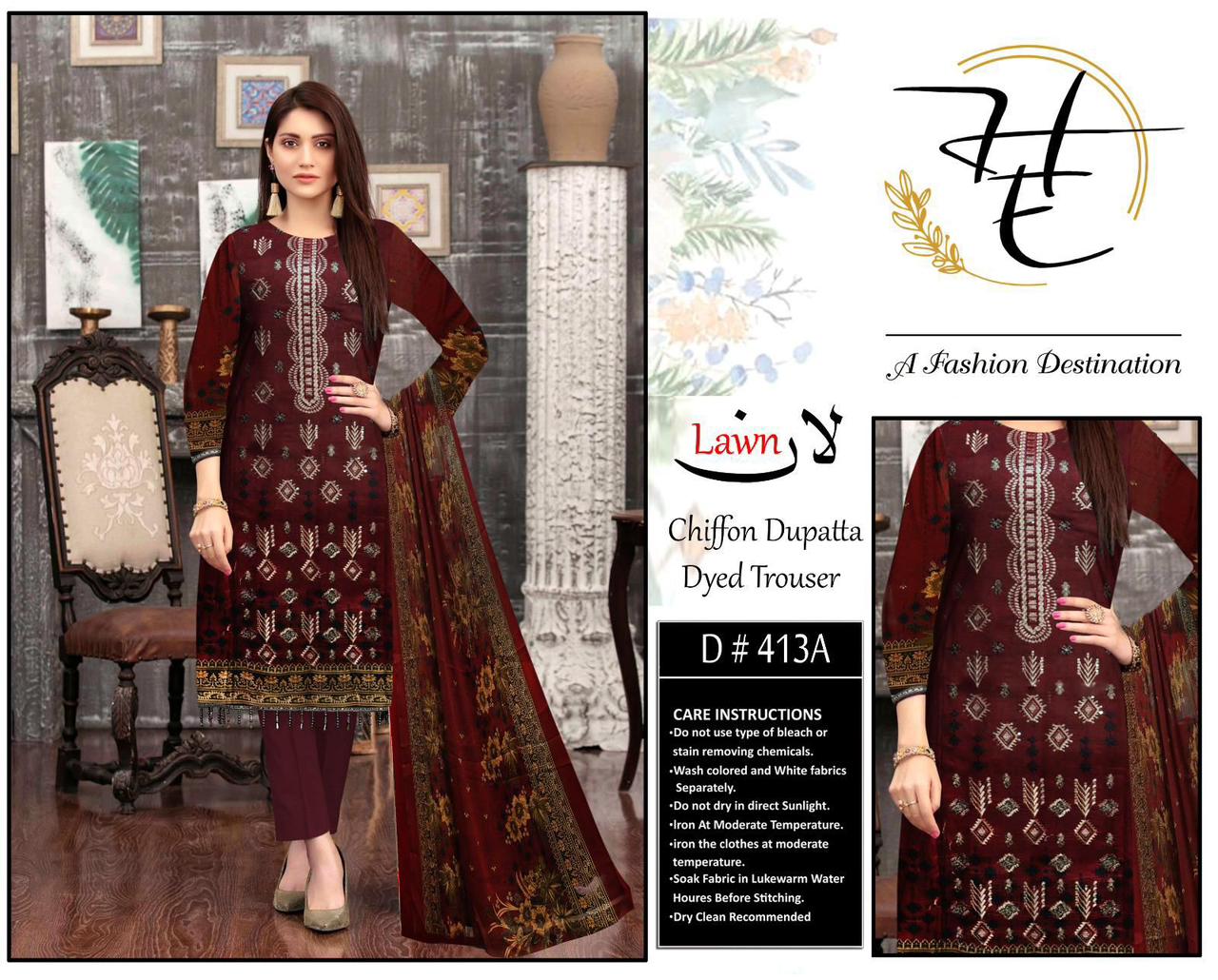 Hajra Eman Chiffon Dupatta Lawn 3pc Unstitch