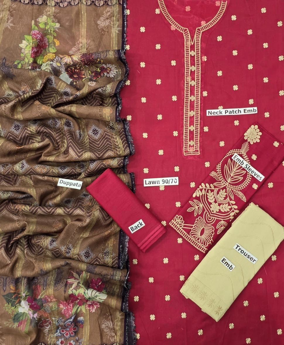 Lawn 3pc Embroidered With Diamond 💎 Dupatta