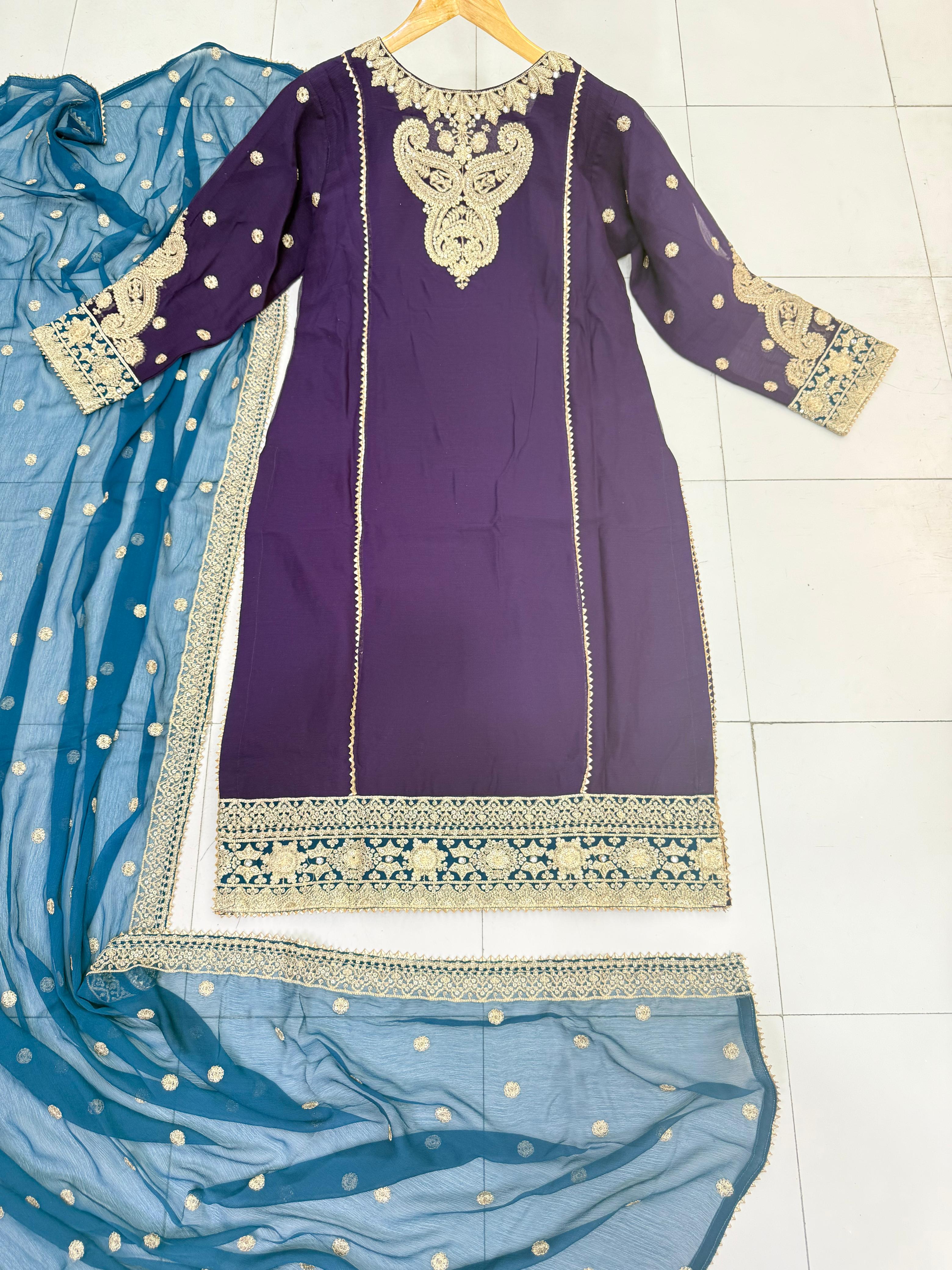 Chiffon 3pc With Plazo Stitch