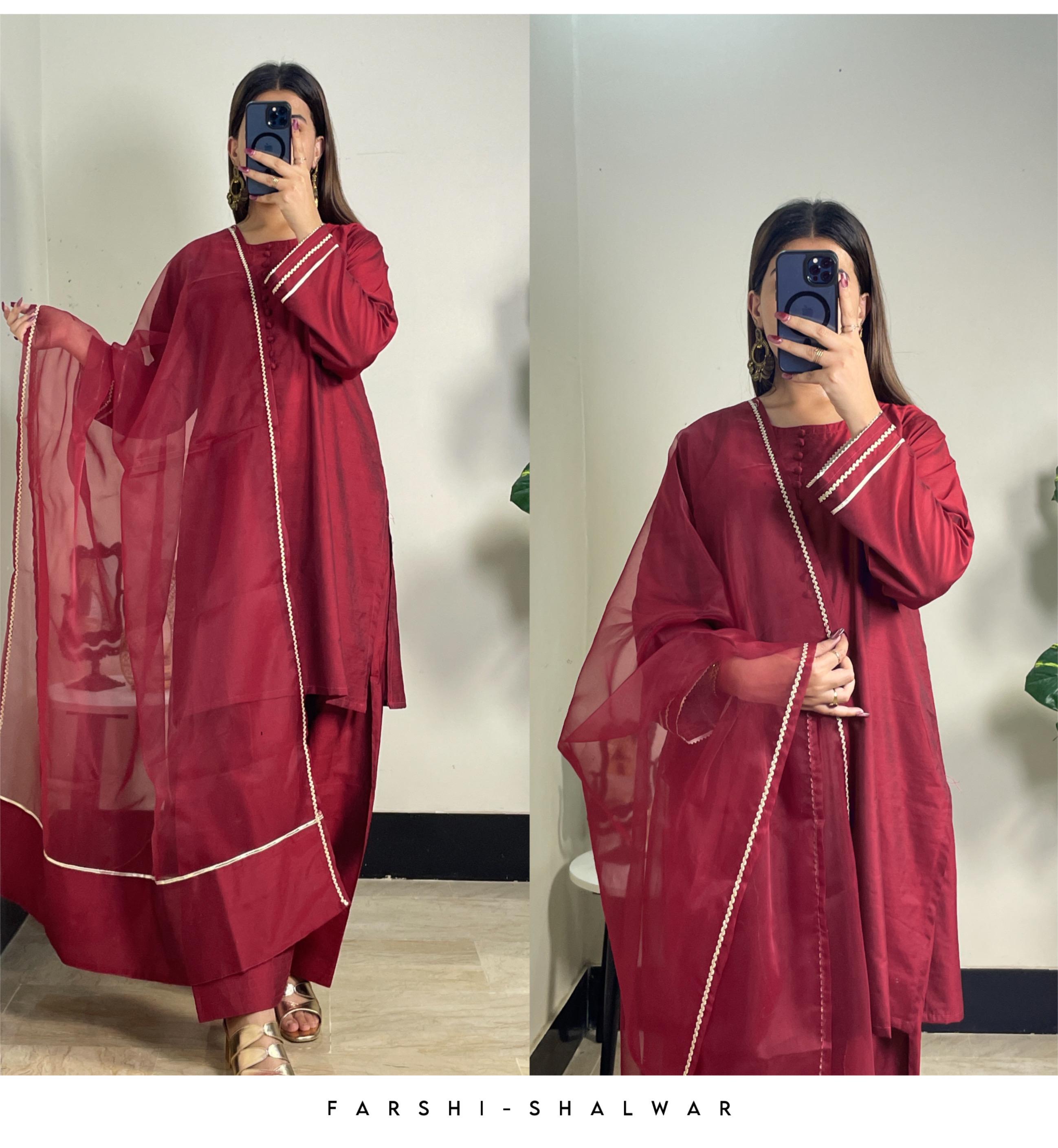 Cotton Silk Stitch 3pc With Farshi Shalwar