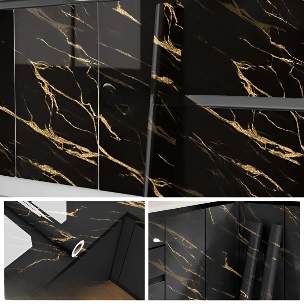 Marble Sheet Sticker | Black & Gold | 60 x 200 cm 1