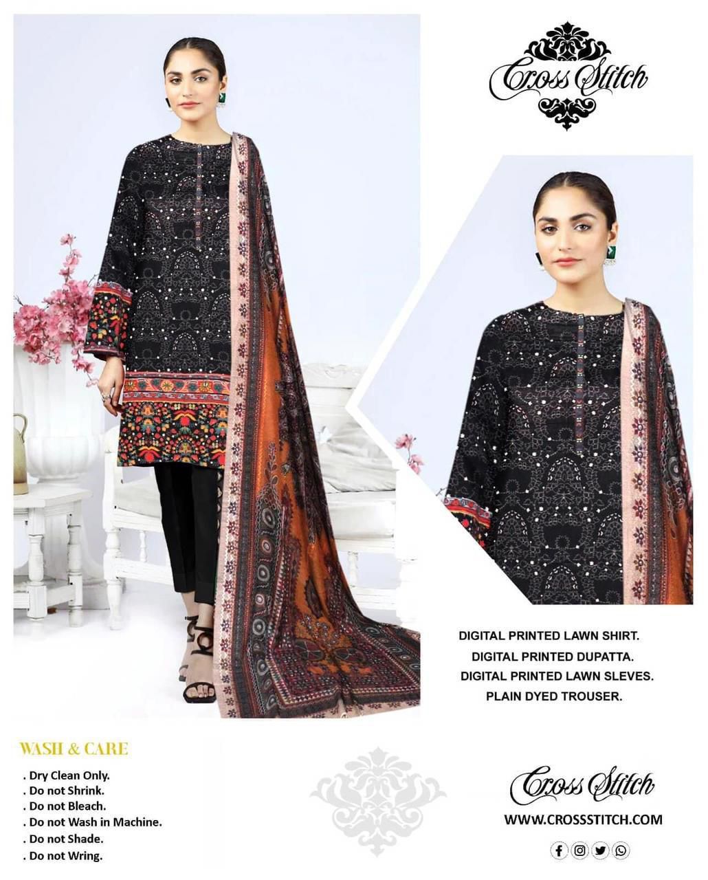 Embroidered Lawn 3pc Unstitch 💞