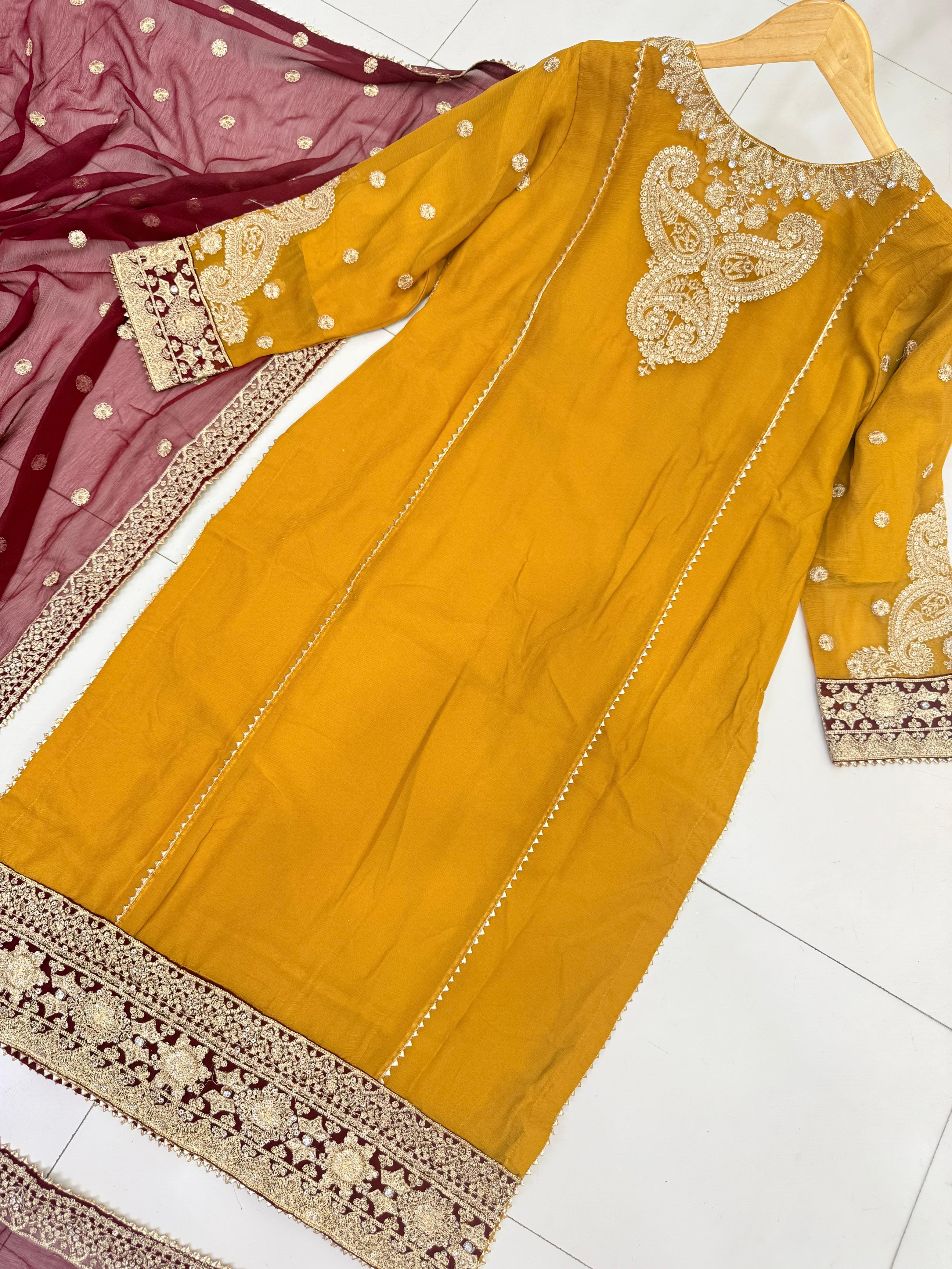 Chiffon 3pc With Plazo Stitch