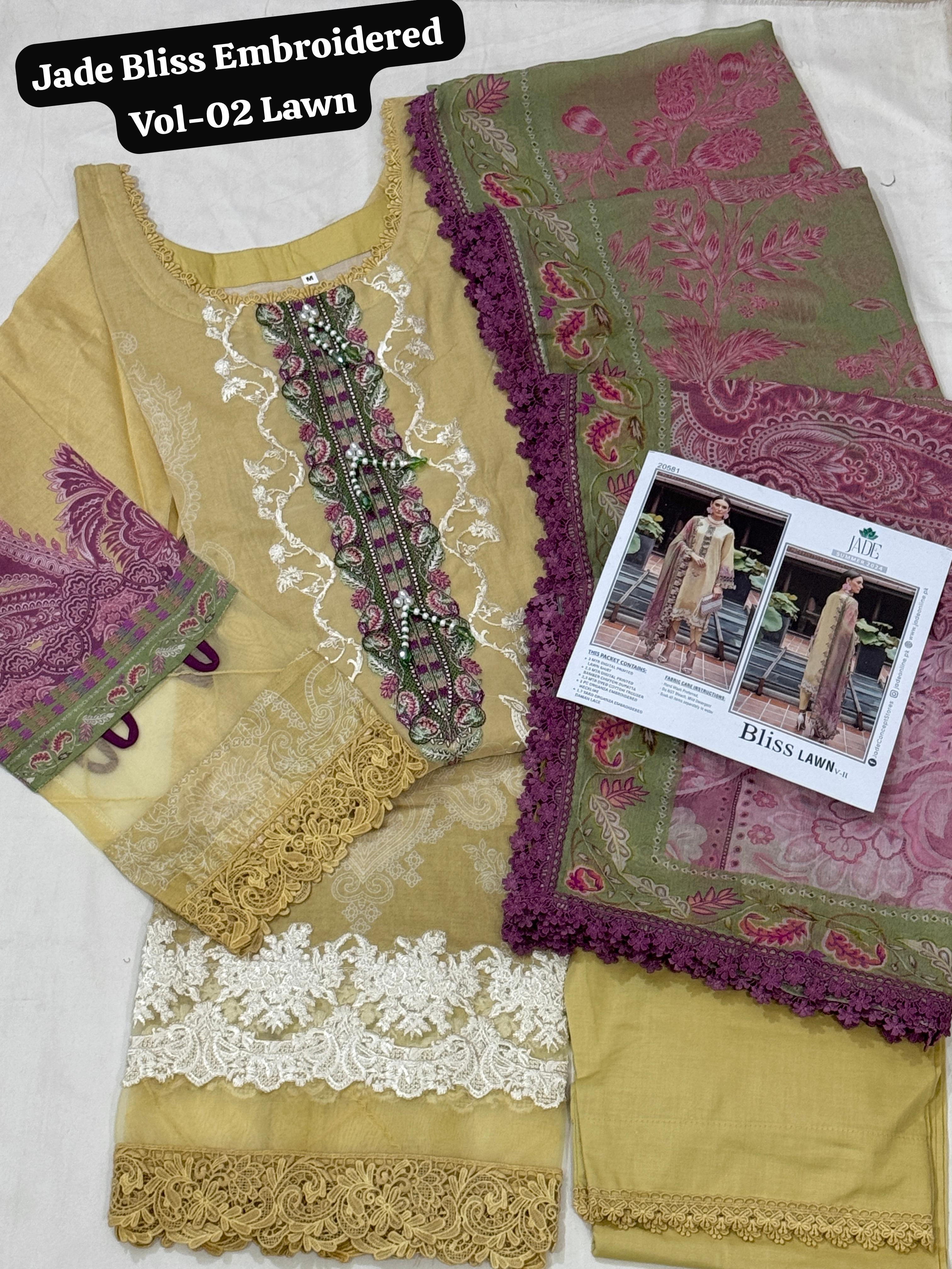 Jade Bliss Embroidered Lawn Vol-02 Stitched