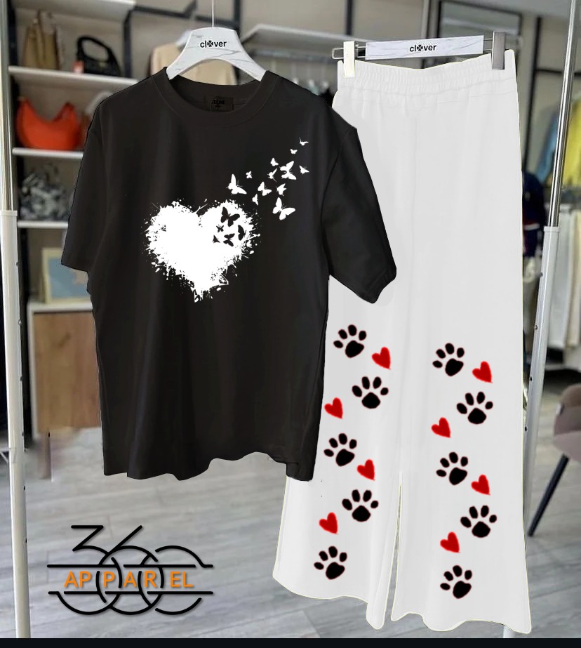 Printed night suits black shirt white trouser