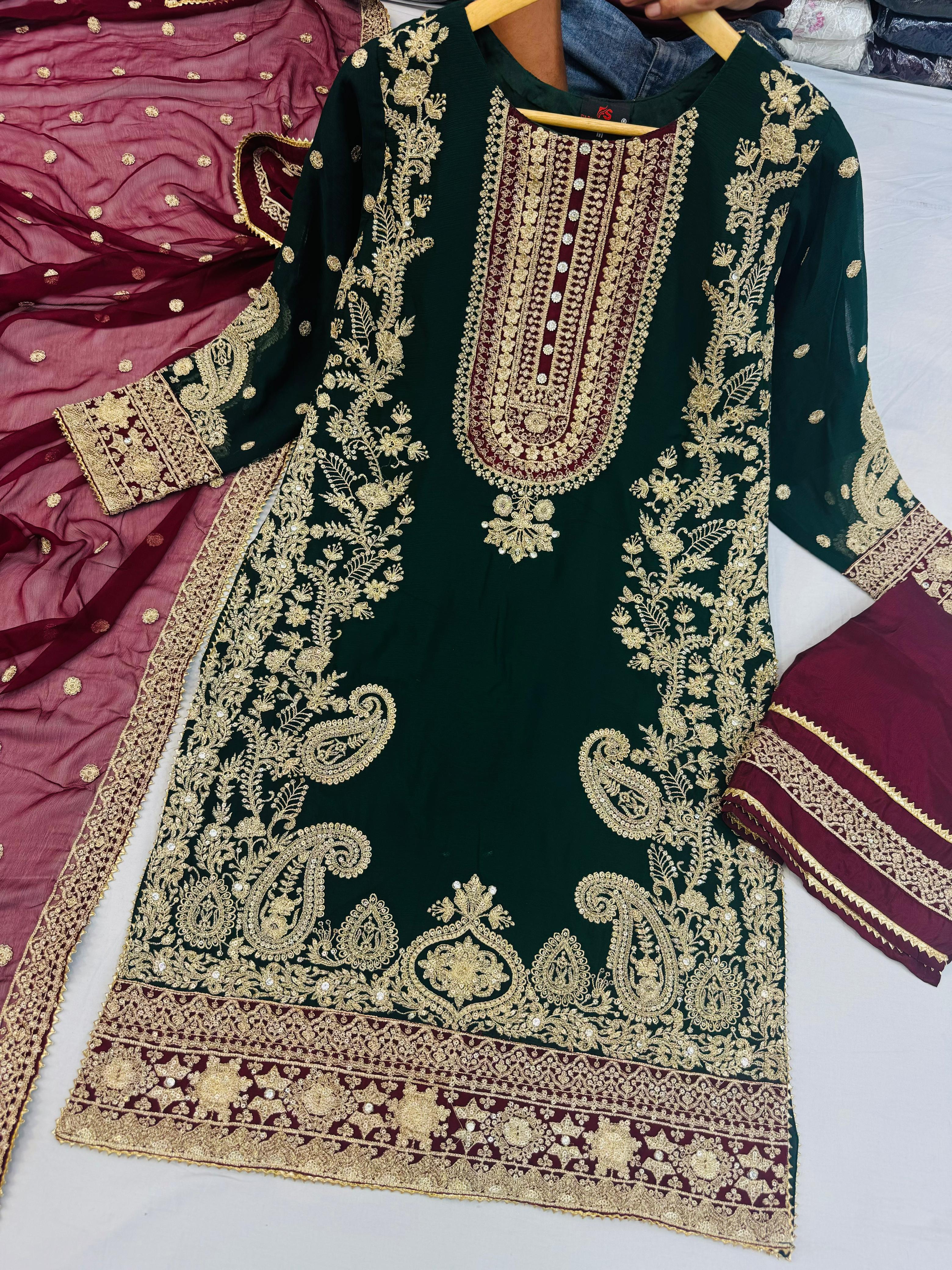 Chiffon 3pc With Plazo Stitch