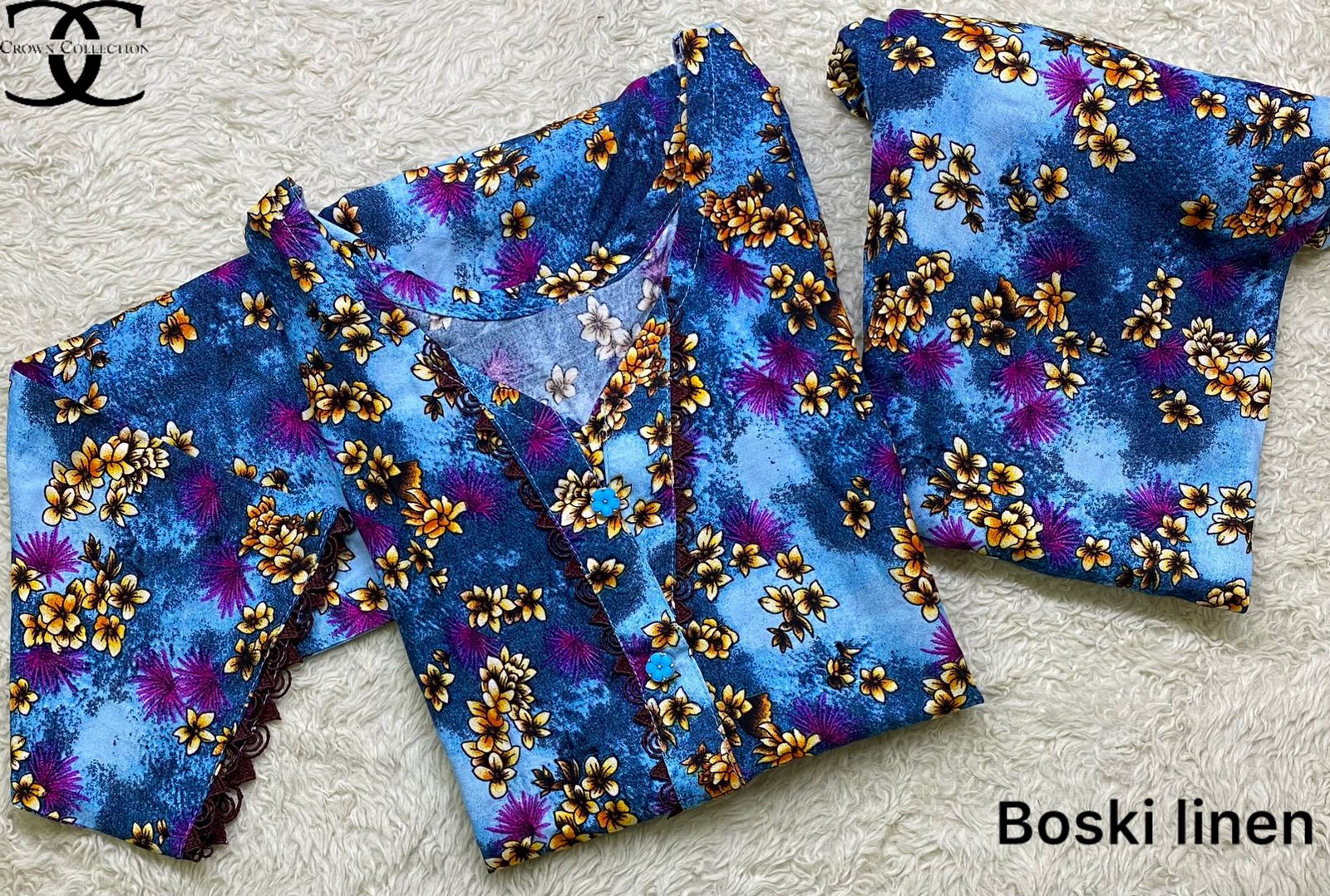 Available prints 🥰 linen boski   Printed 2pc suit with lace work imported fabric
