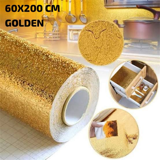 Golden Foil Kitchen Wallpaper Sticker (60*200 cm) | Peel & Stick Aluminum Foil
