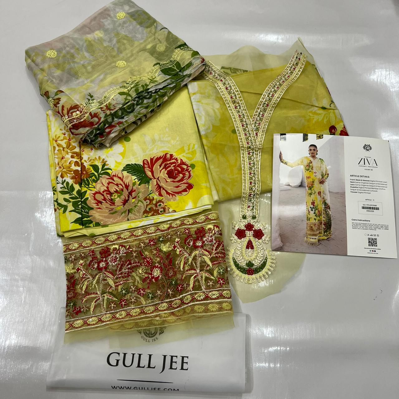 💯 Original Ziva by Gull Jee Lawn 3pc 1