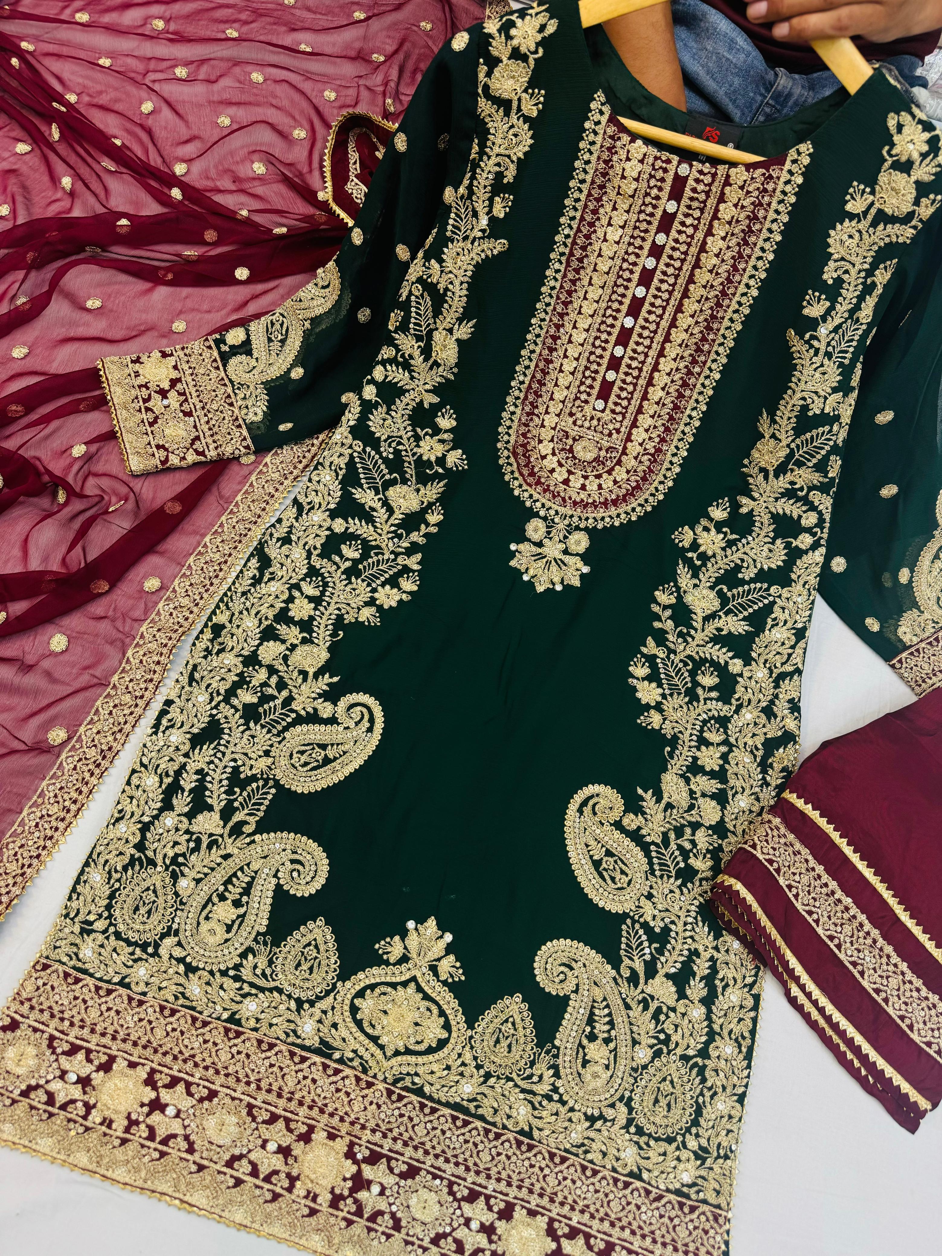 Chiffon 3pc With Plazo Stitch