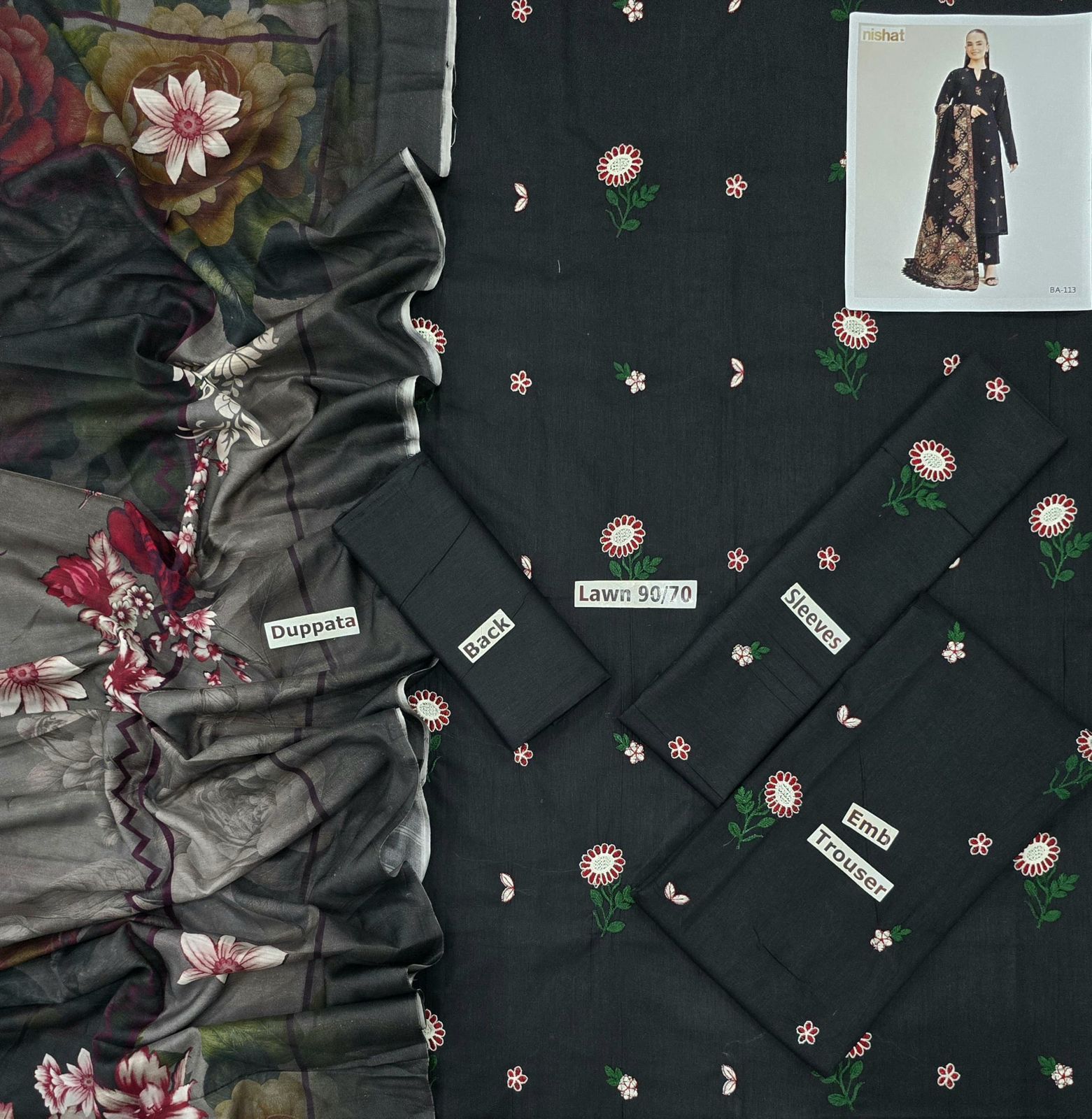 Lawn Embroidered 3pc With Diamond 💎 Dupatta 2