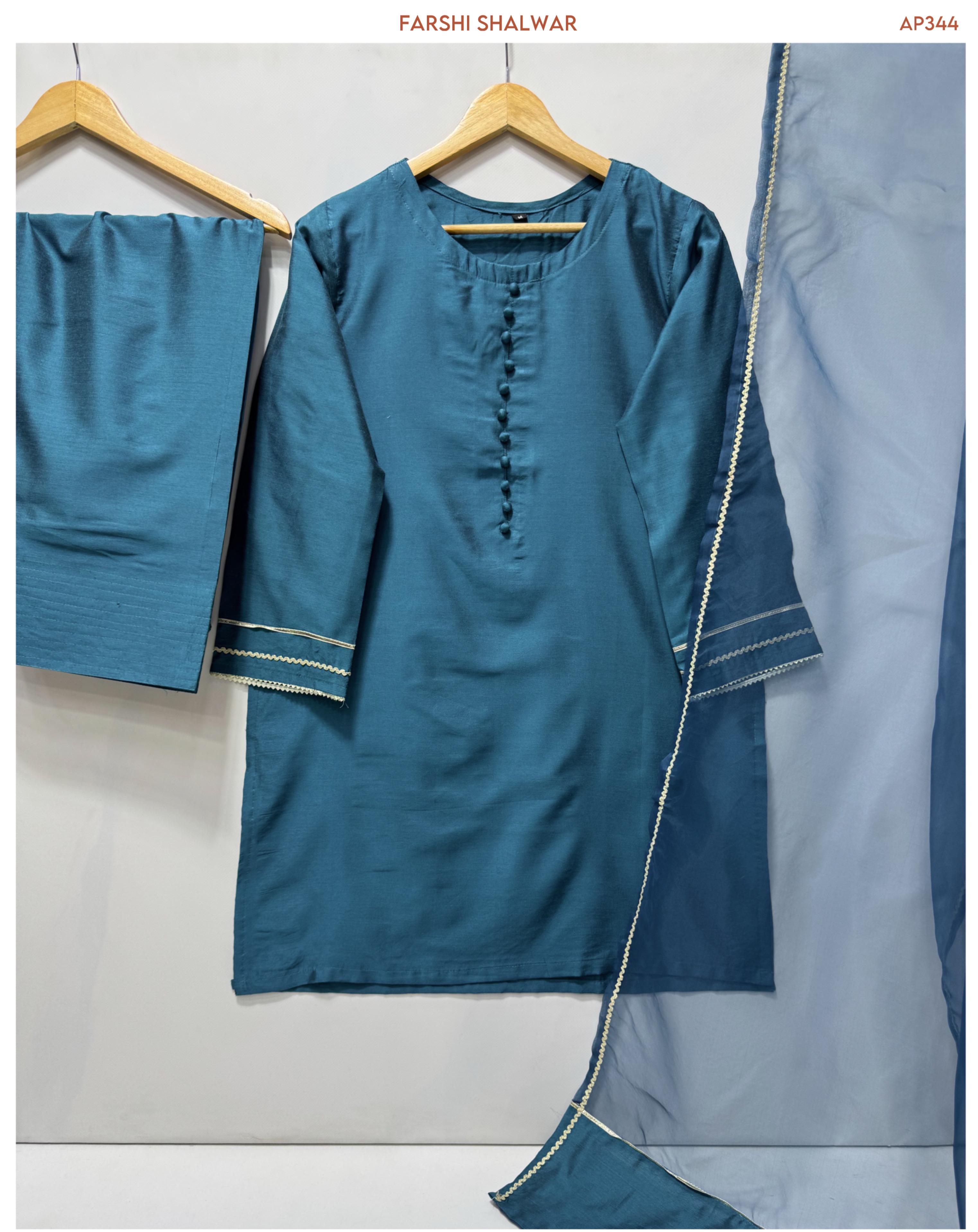 Cotton Silk Stitch 3pc With Farshi Shalwar
