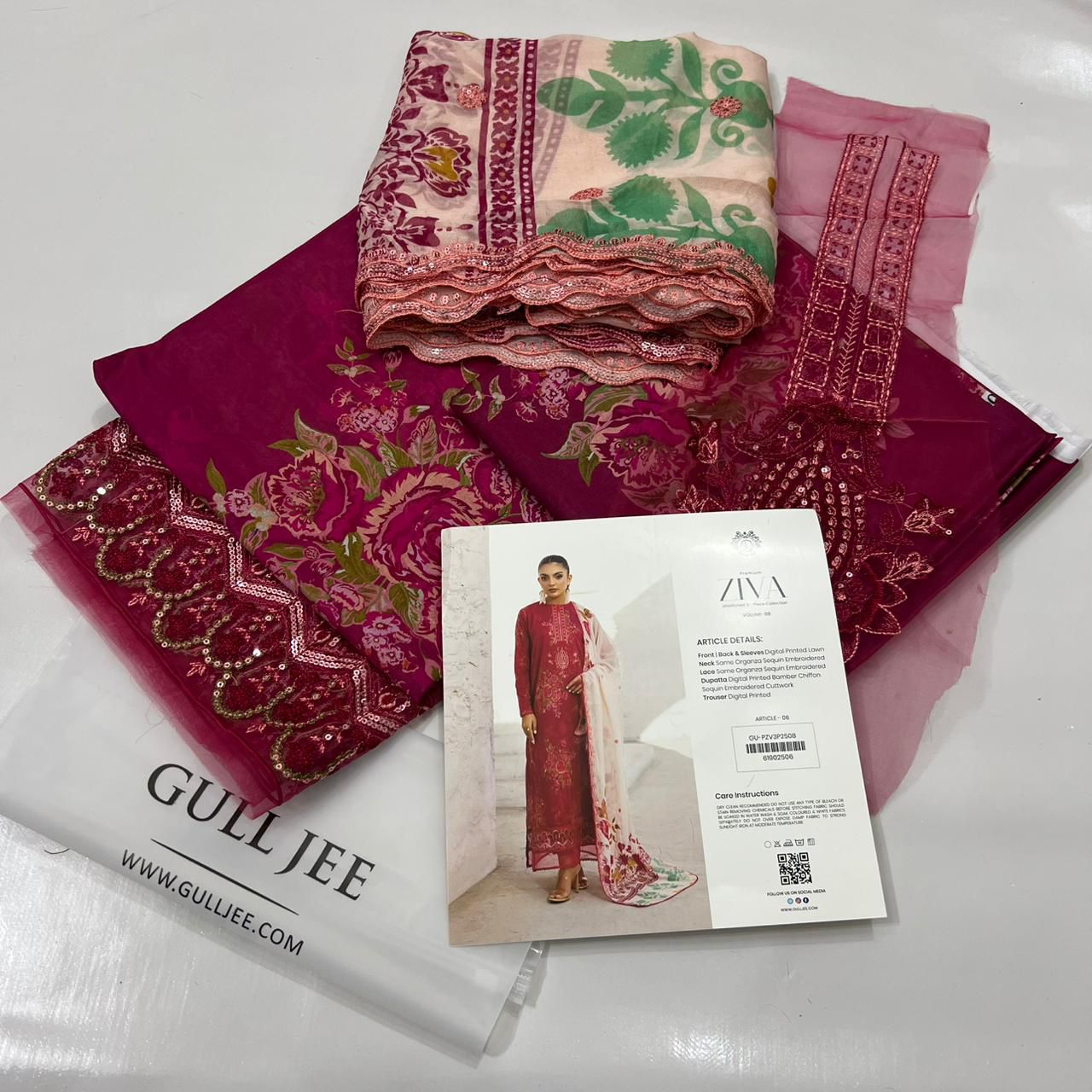 💯 Original Ziva by Gull Jee Lawn 3pc 1