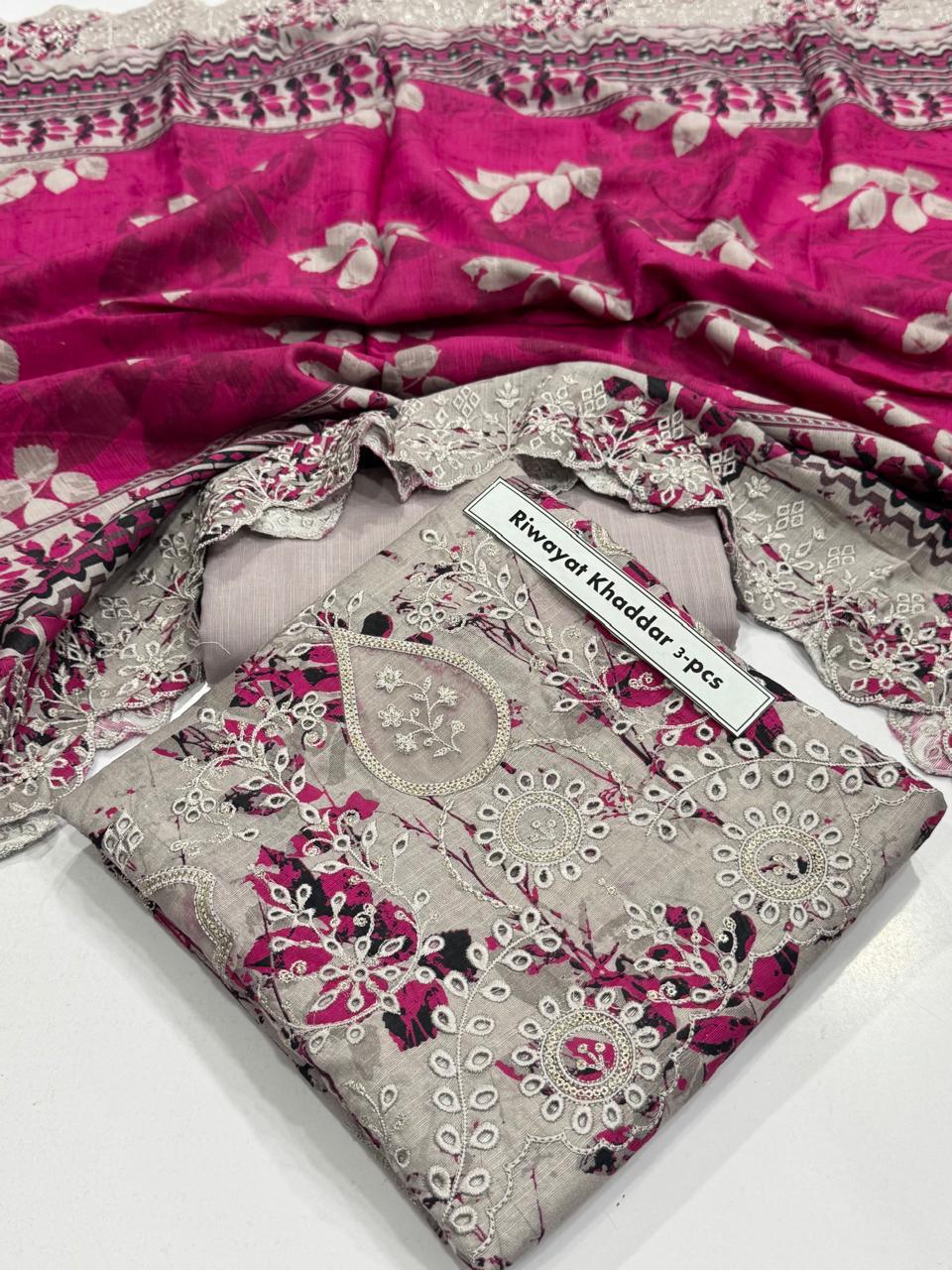💯 Original Riwayat Khaddar 3pc Unstitch