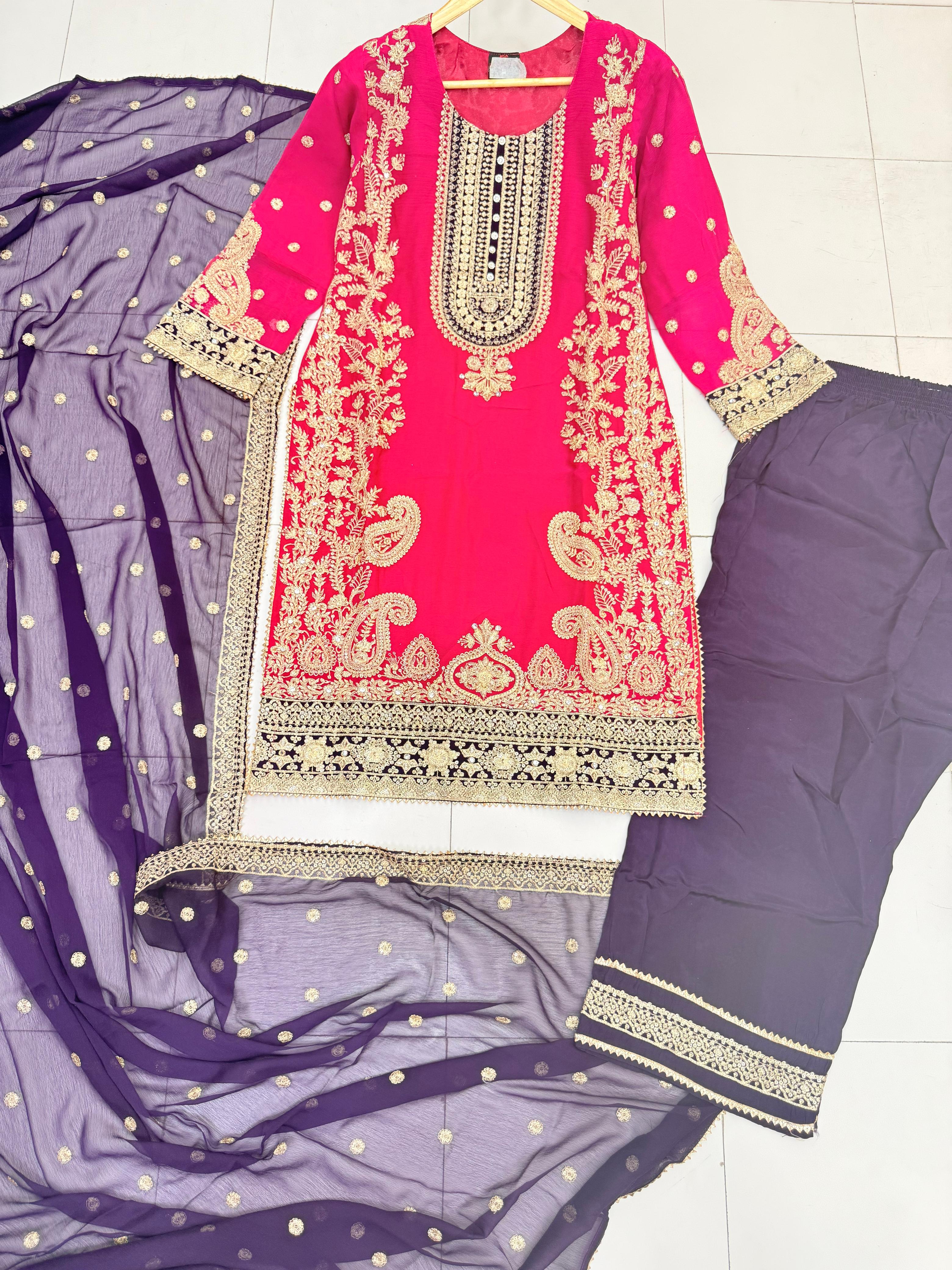 Chiffon 3pc With Plazo Stitch