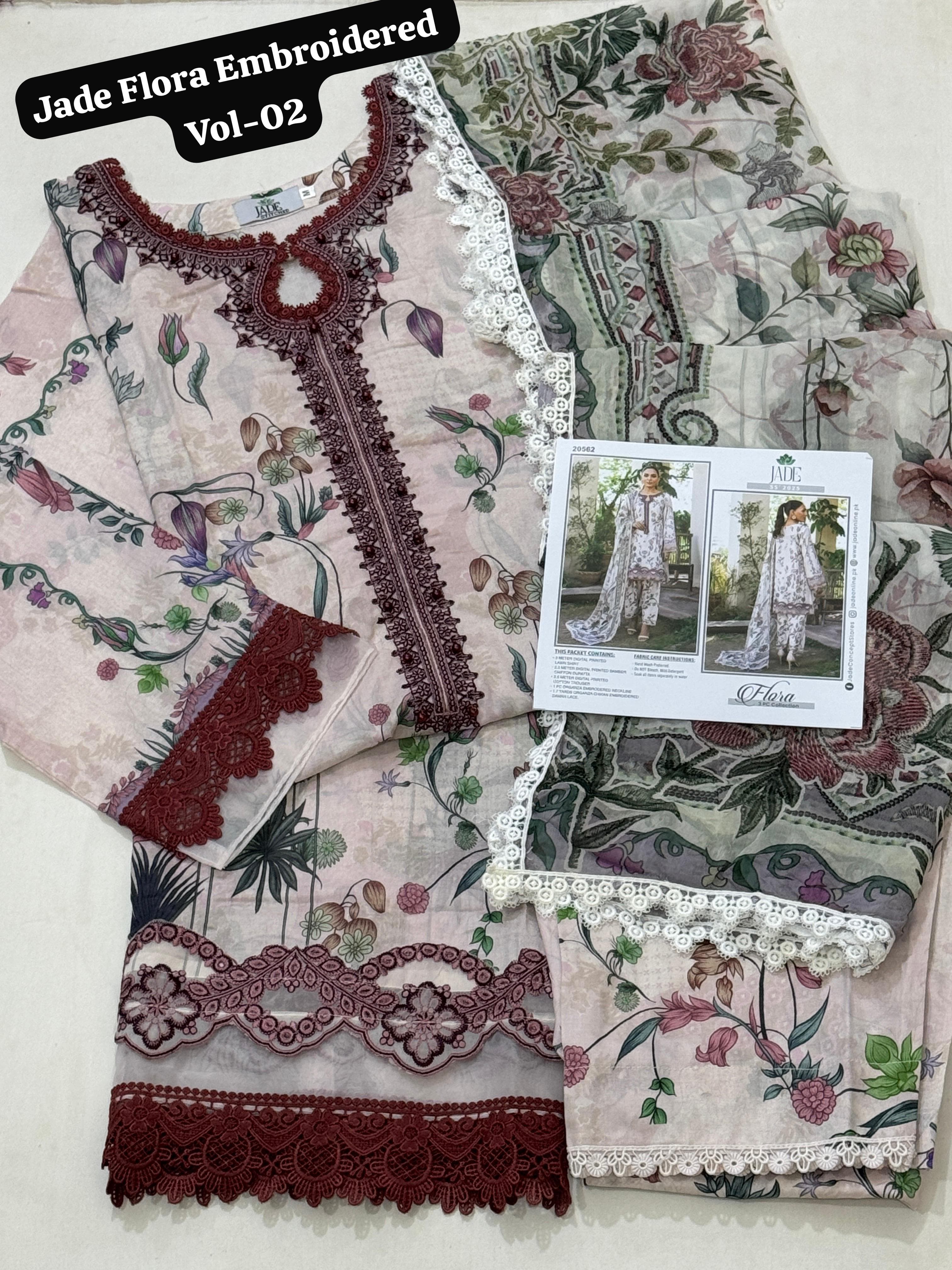 💯 Jade Flora Embroidered Stitch 3pc Vol 2