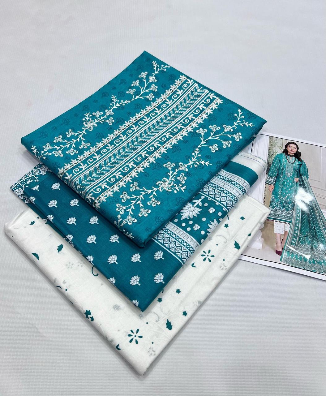 Lawn Embroidered 3pc With Lawn Dupatta