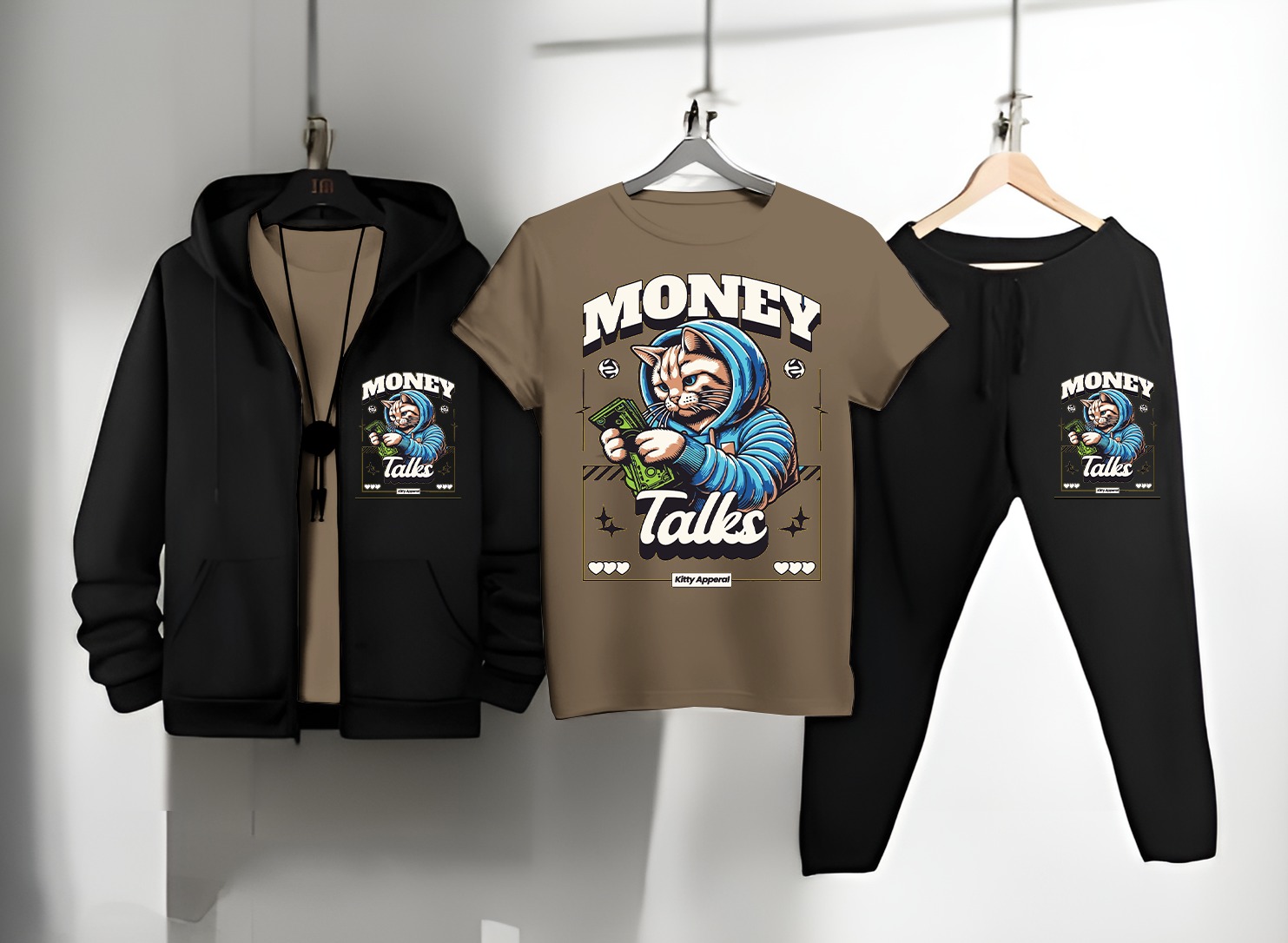 Zipper Hoodie + T-shirt + Trouser