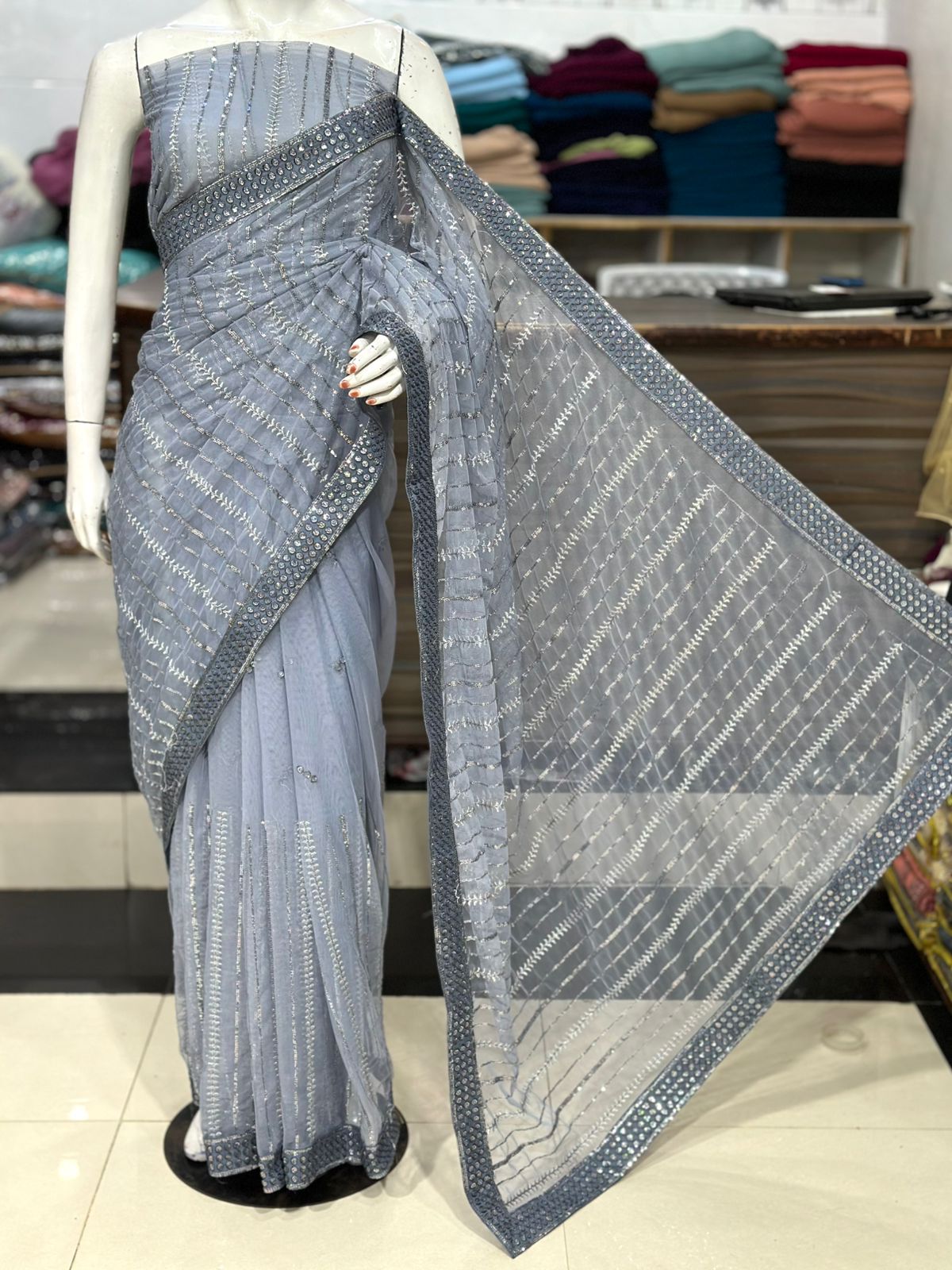 Net Sequence Saree Unstitched