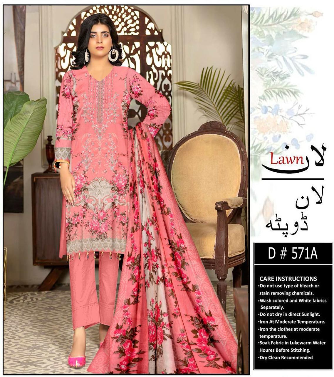 Embroidered Lawn 3pc With Lawn Dupatta 1