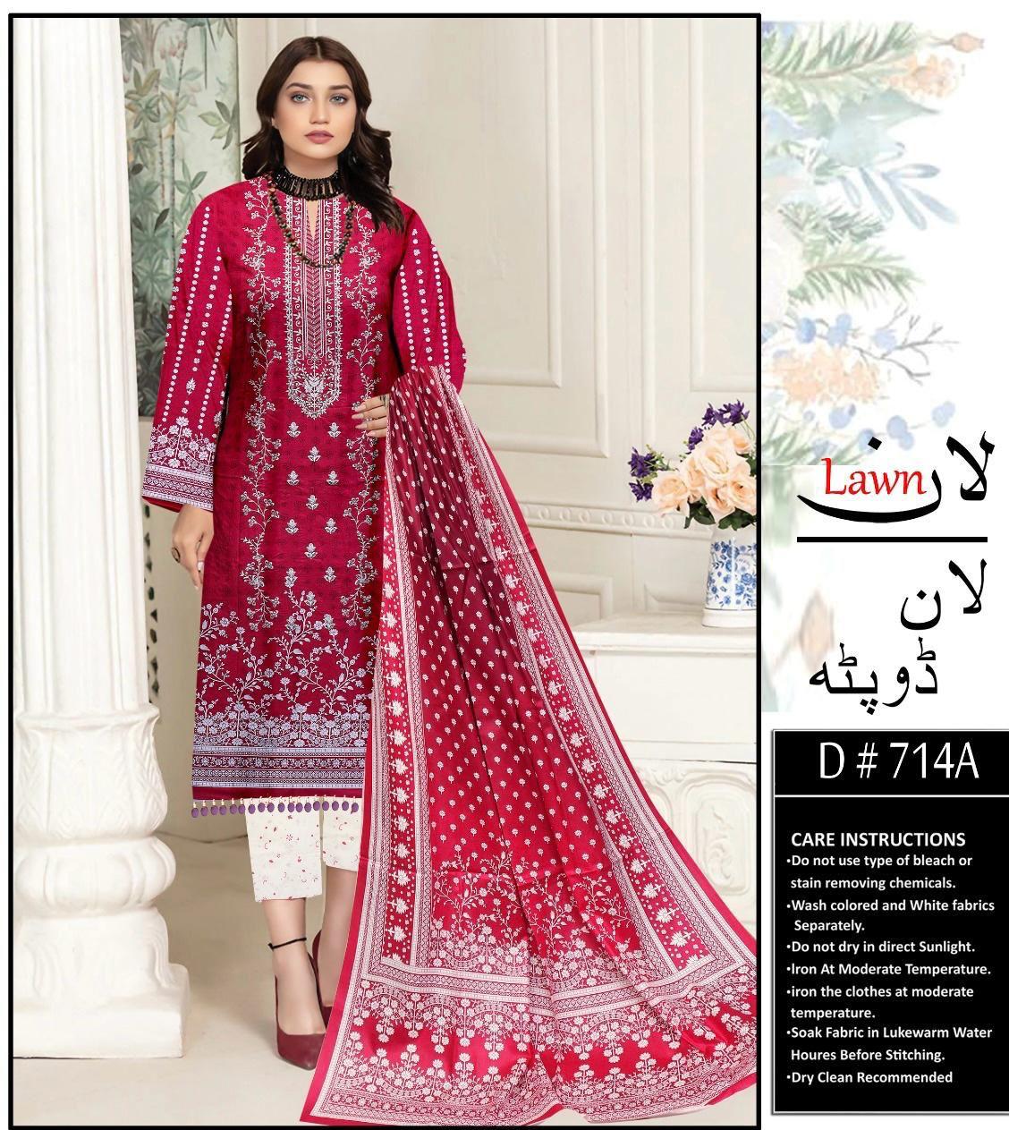 Lawn Embroidered 3pc With Lawn Dupatta