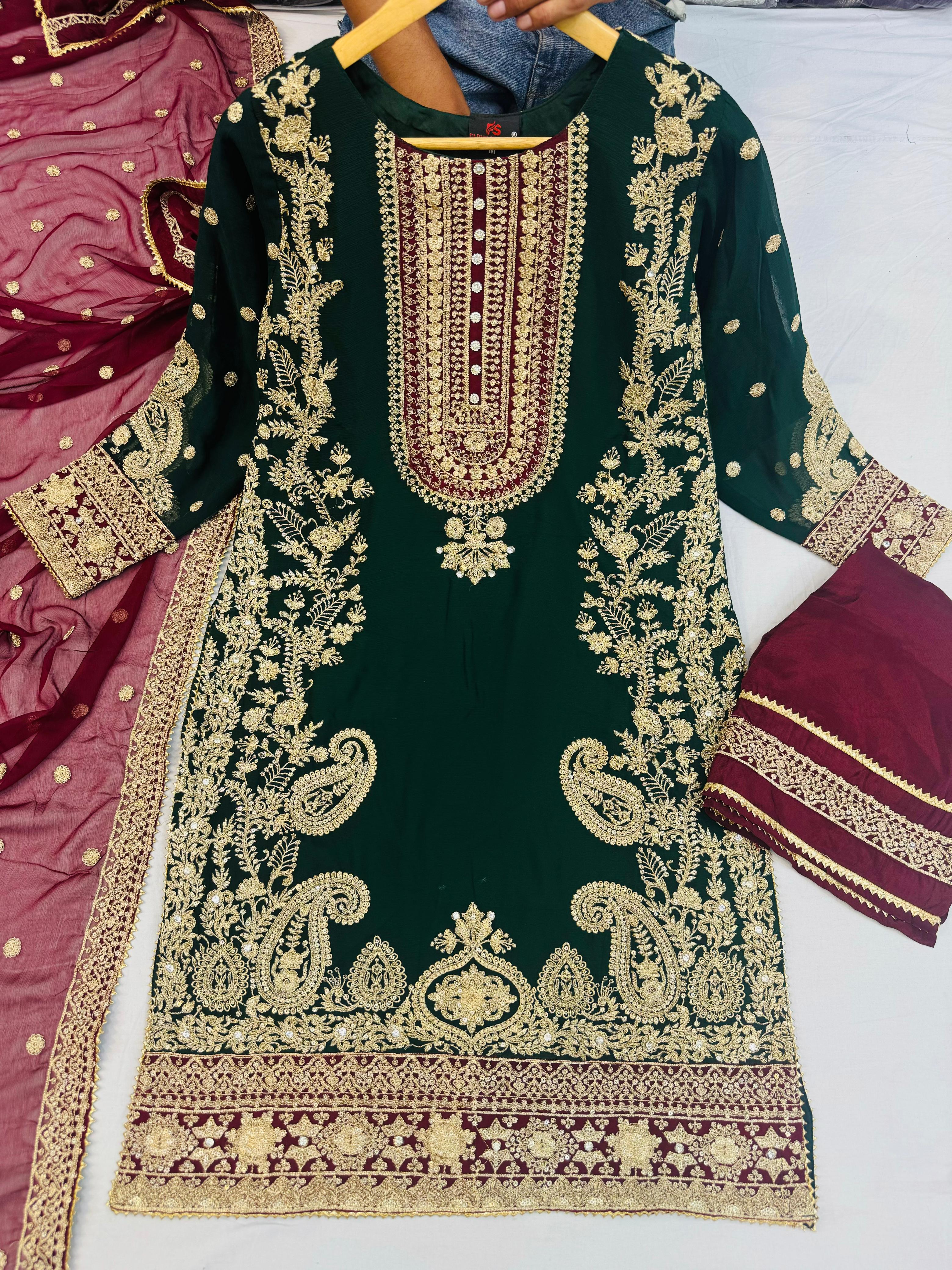 Chiffon 3pc With Plazo Stitch