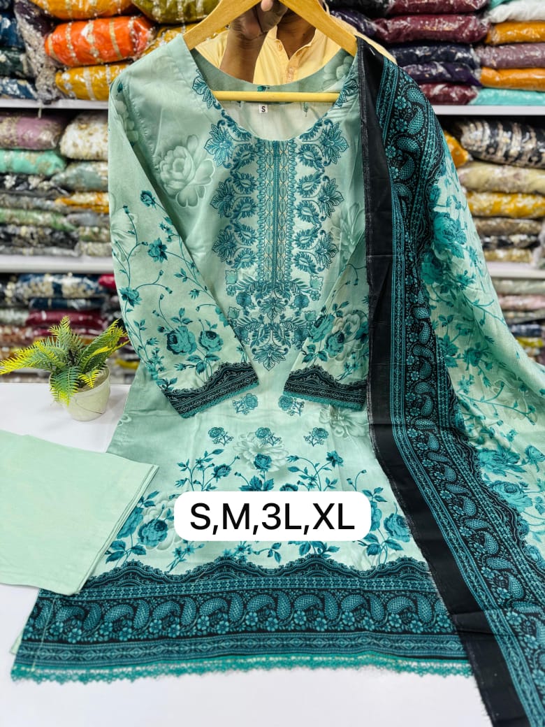 Ladies Printed Sequence Embroidered 3pc Stitch