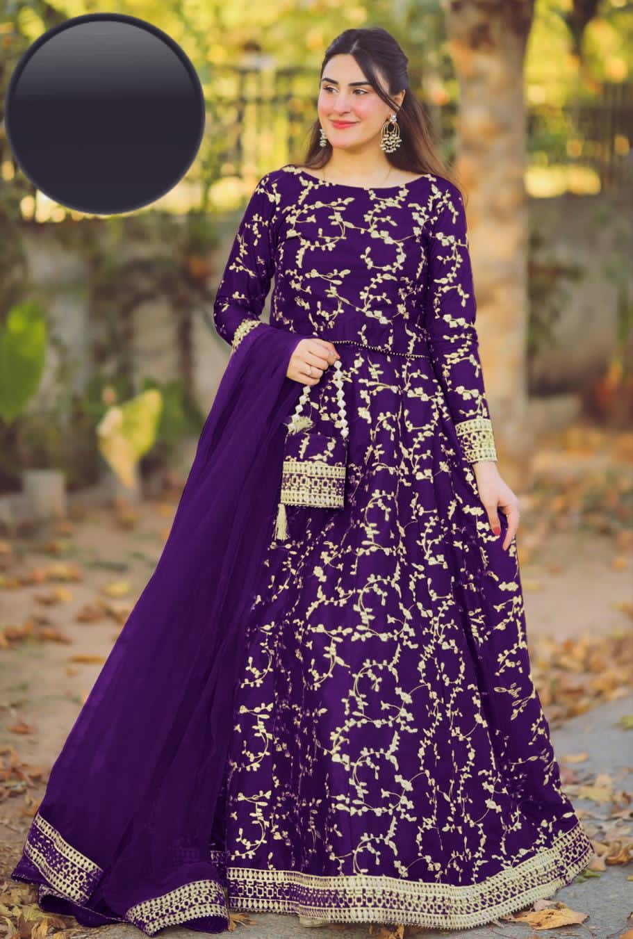 *4 Piece Front Embroidered Top With Long Flare Embroidery Skirt And Four Side Border Embroidered Dup 4