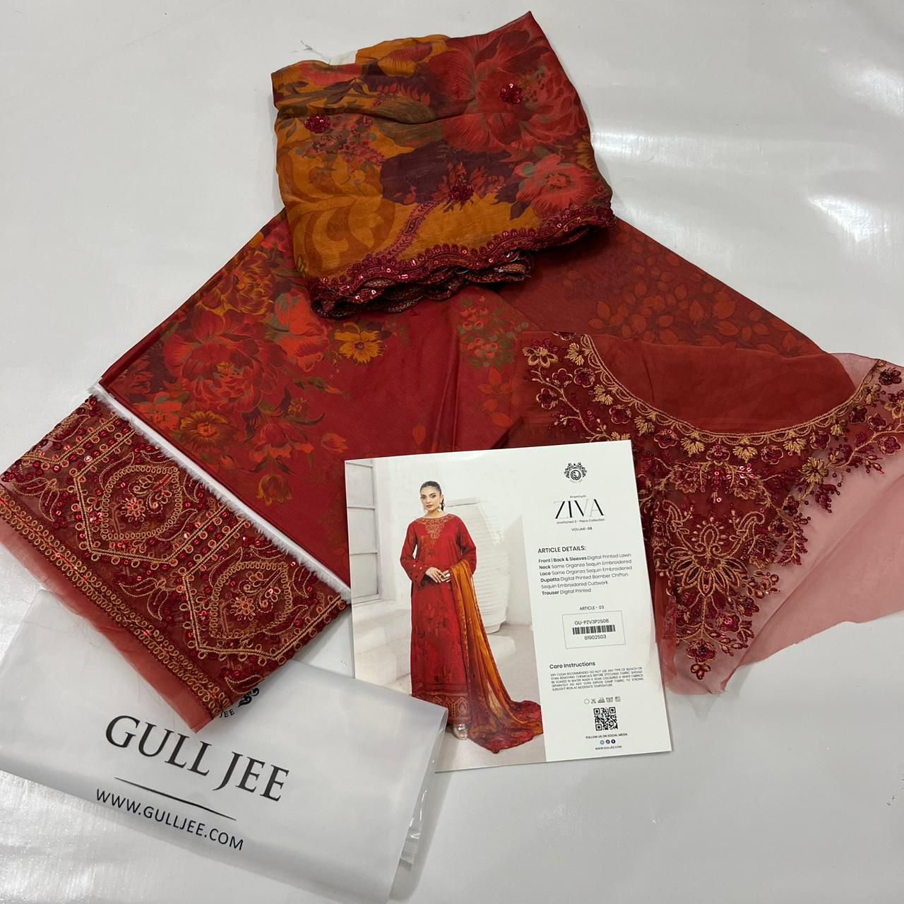 💯 Original Ziva by Gull Jee Lawn 3pc 1