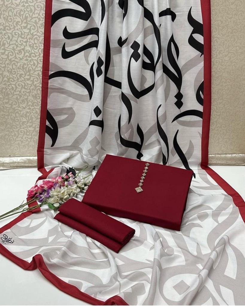Kattan Silk 2pc With Calligraphy Dupatta