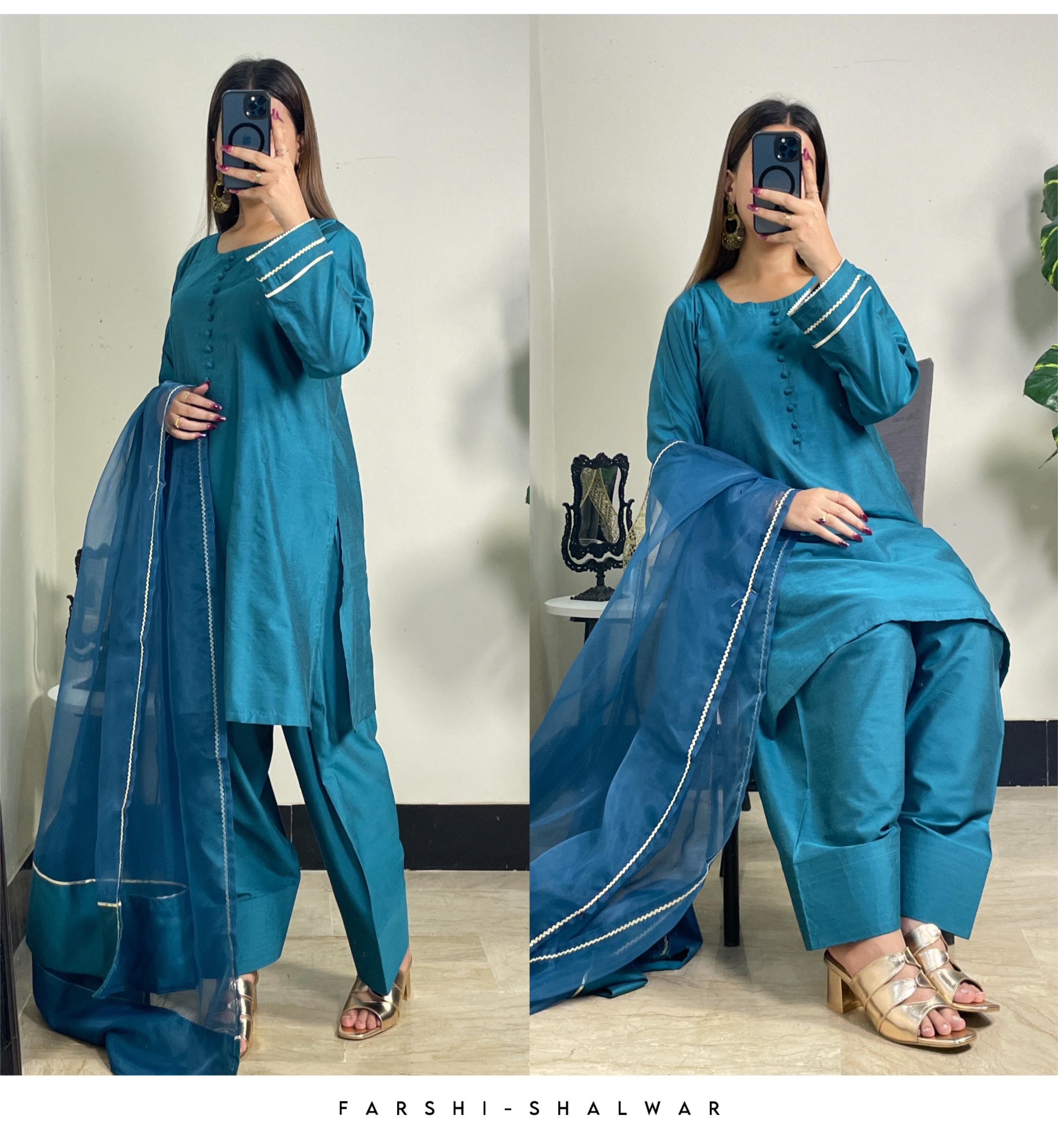 Cotton Silk Stitch 3pc With Farshi Shalwar