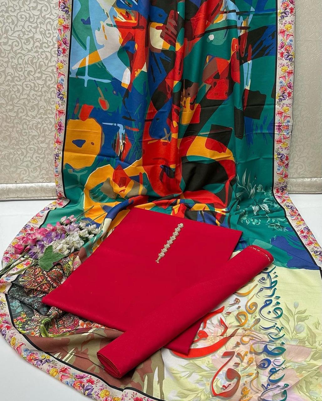 Kattan Silk 2pc With Calligraphy Dupatta