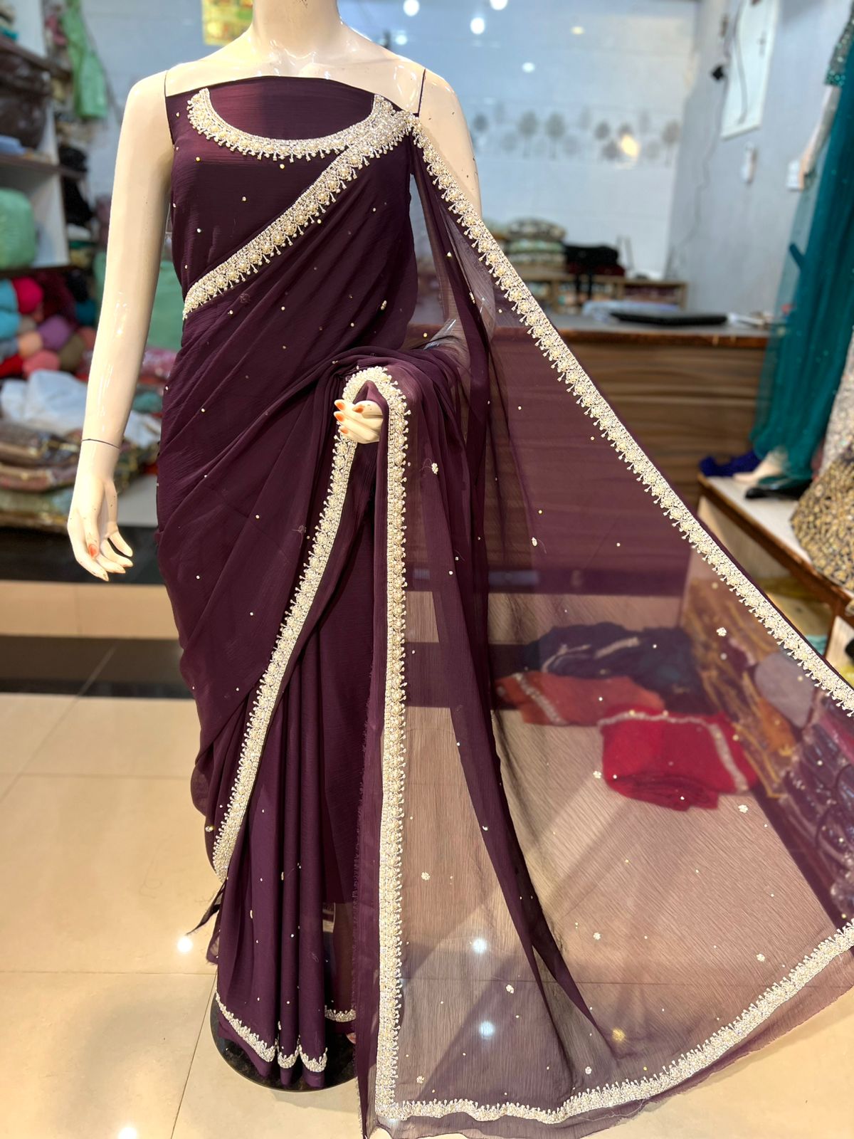 Chiffon HANDWORK Unstitched Saree